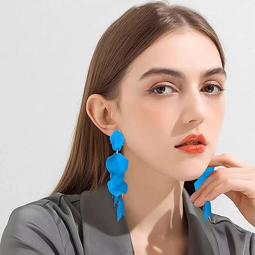 Miniatura 2 de Aretes largos de acrílico con pétalos de rosa, flores grandes y borlas florales para mujeres y niñas