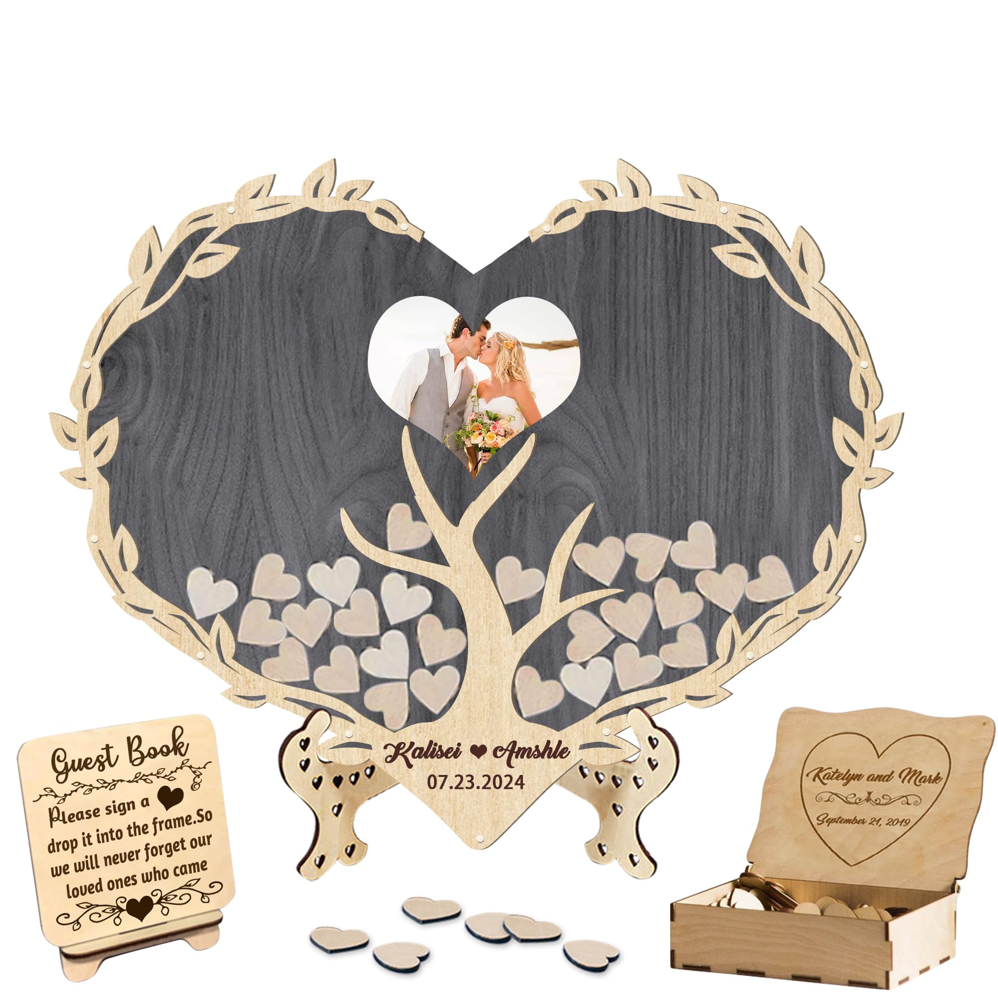 Personalizzato Libro degli Ospiti di Nozze,Costume Alternativa al Registro degli Ospiti Cartello con Nome Data e Cartello Cuori in Legno per Nozze Anniversario Compleanno Festa Baby Shower