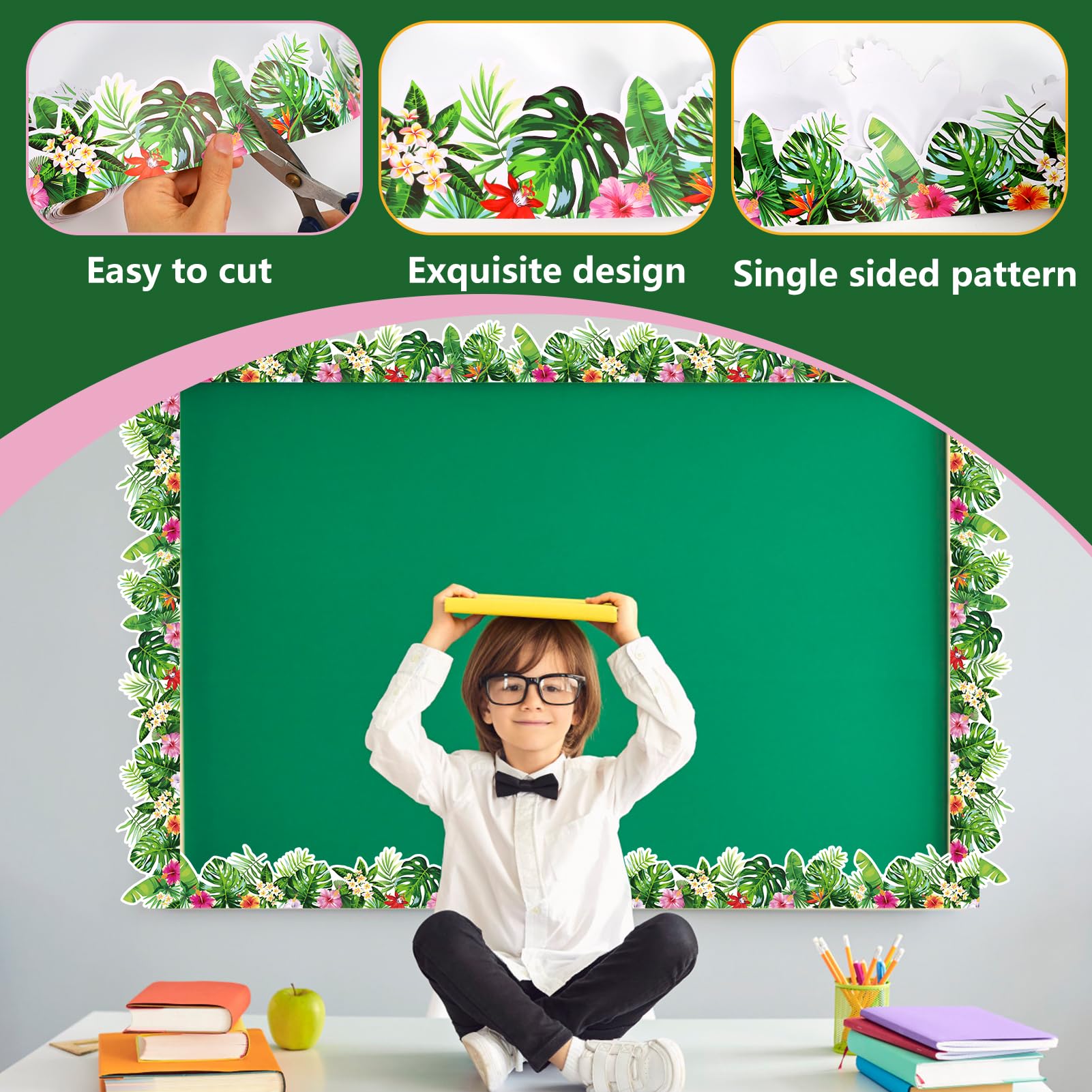 Tropical Boho Bulletin Board Borders — 49 Ft Green Plant & Flower Trim For Classroom Decor