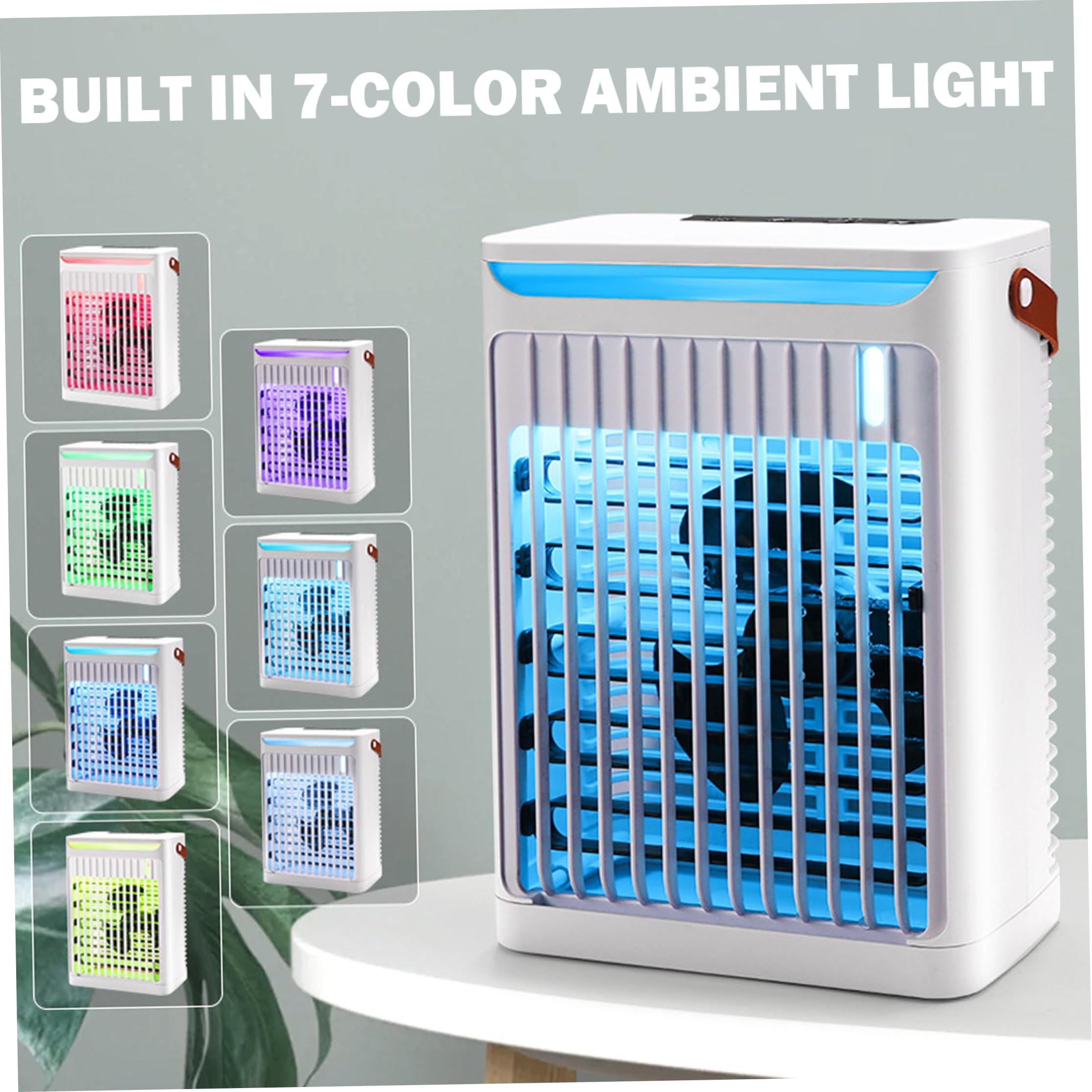 Mini condizionatore portatile, ventola del condizionatore 3 in 1 con 5 velocità, serbatoio da 680 ml, ventola alimentata tramite USB per casa/ufficio/dormitorio/campeggio, bianco, scrivania, decorazi