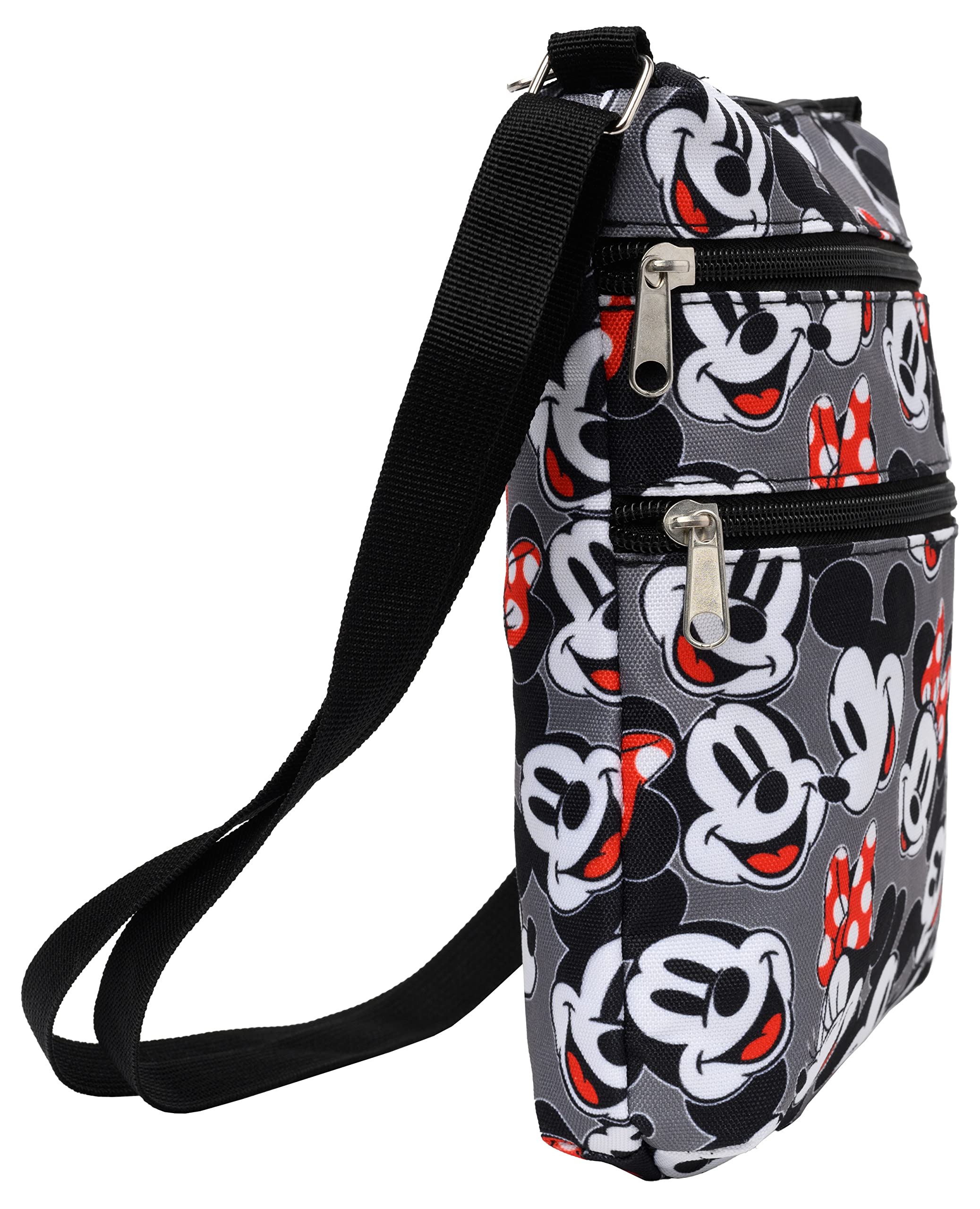 Bandolera Mickey Minnie Winnie the Pooh Estampado Pasaporte Viaje, Mickey Minnie Gris 3