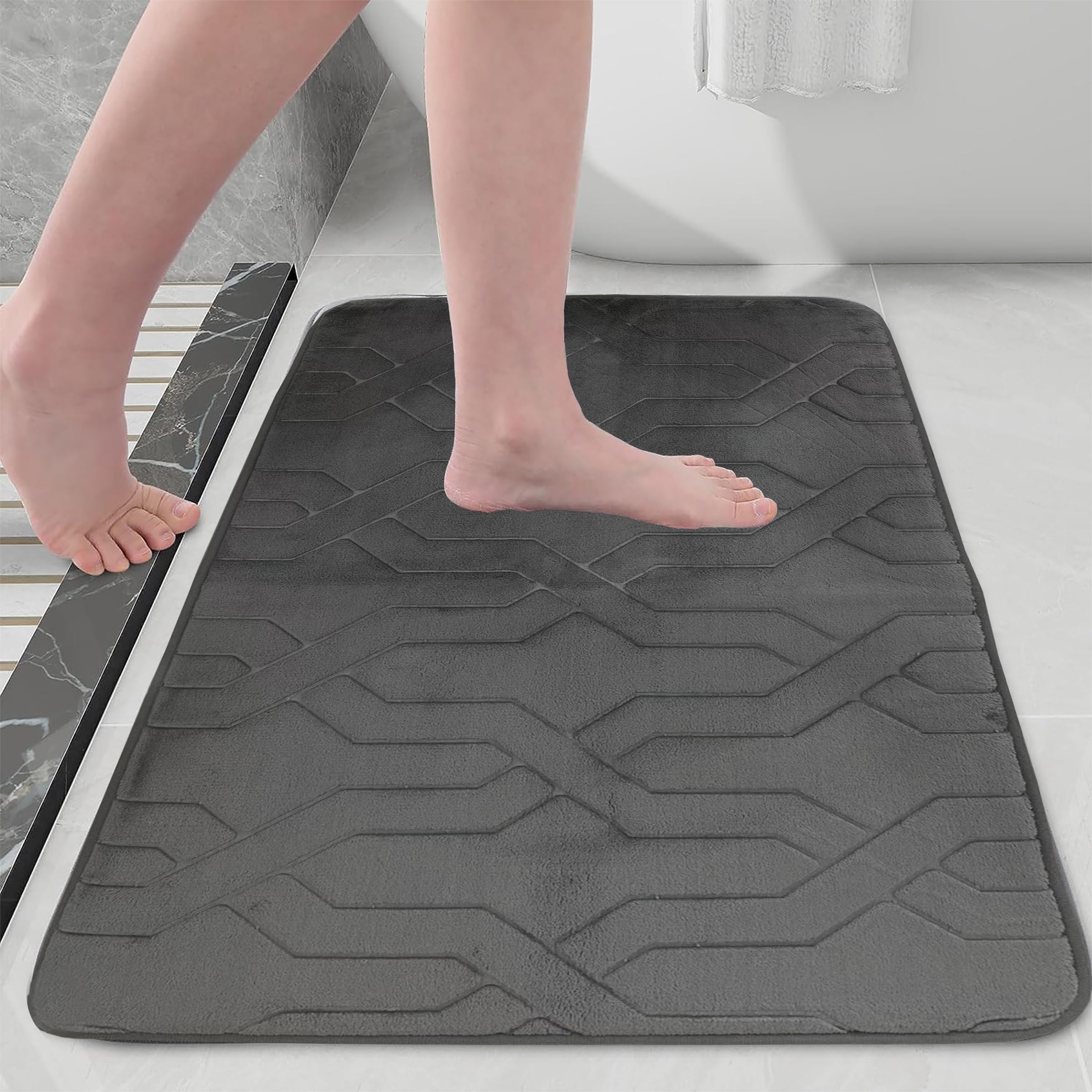 santanu Juego de 2 alfombras de baño de franela de lujo suave y absorbente de espuma viscoelástica, antideslizante y lavable a máquina, de secado rápido para bañera y ducha, 81 x 51 cm + U-61 x 50 cm,