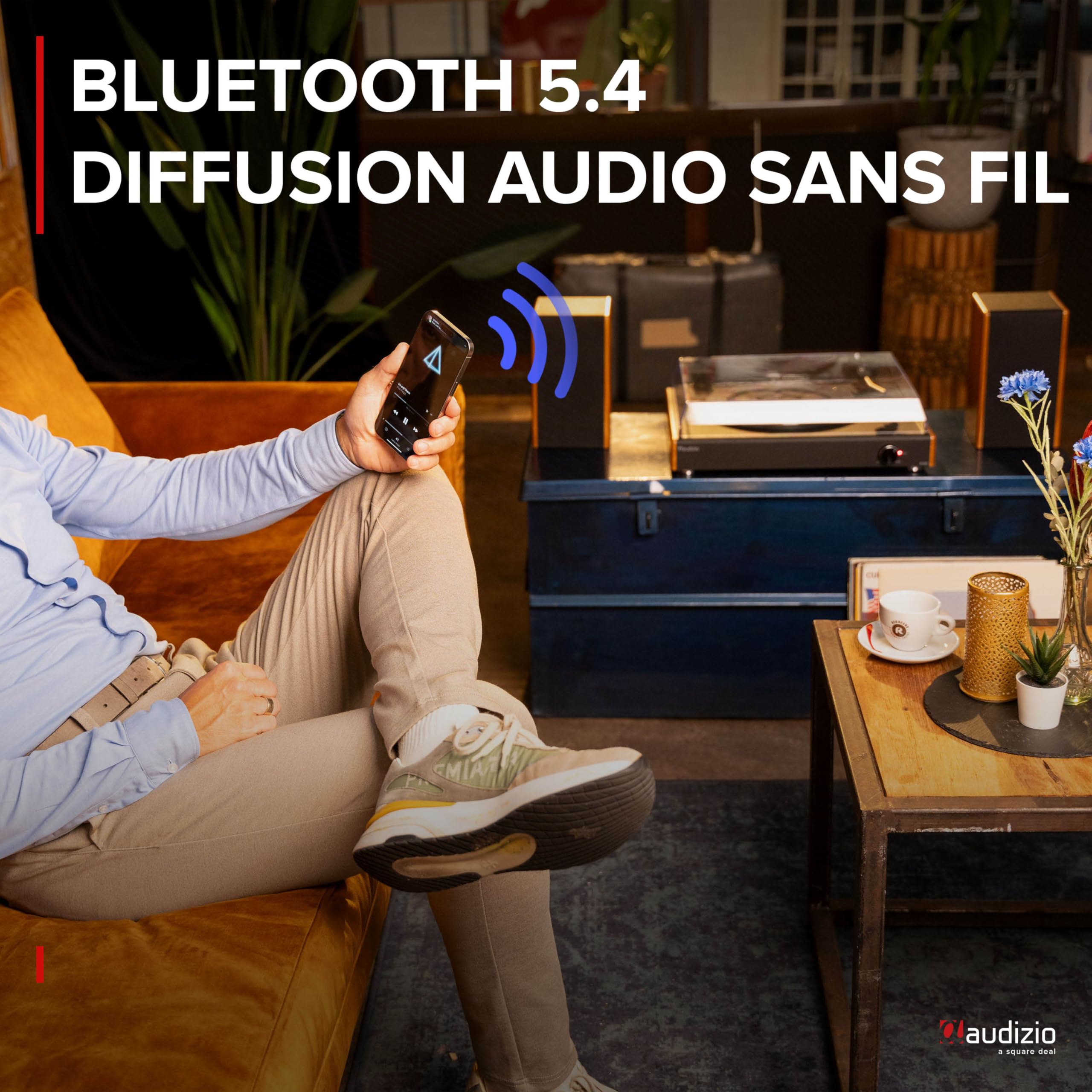 Audizio RP335 Platine Vinyle Bambou BT avec Enceintes 2x40W, Design Élégant, Lecture USB, 3 Vitesses, Fonction Enregistreur, Idéal pour Les Audiophiles et Collectionneurs de Vinyles