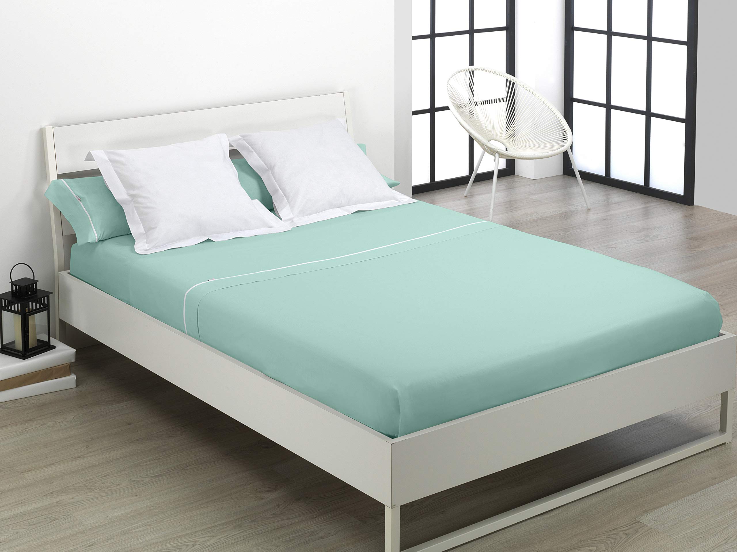 Juego de sábanas liso color aqua Cama de 180 (4 piezas) - 50% algodón / 50% poliéster - 144 hilos. Gramage: 115