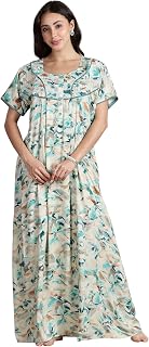 SHREE BALAJI MAXI Women's Rayon Front Open and Side Pocket Maxi Nighty Nightdress Price In India