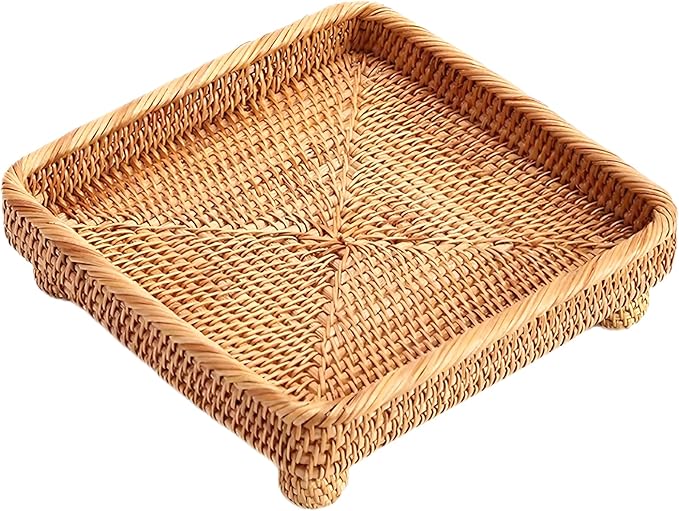 ilan 9" Square Rattan Decorative Riser for Display,Small