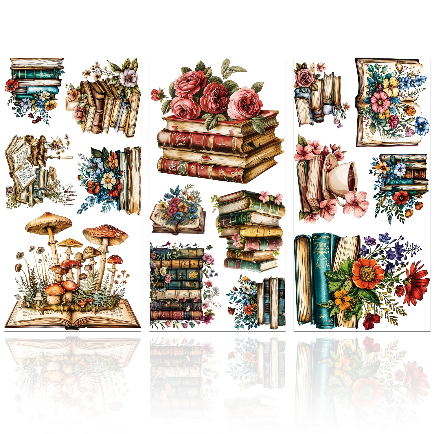 Transferts de meubles fins fleurs et livres vintage GLOBLELAND 3 unités