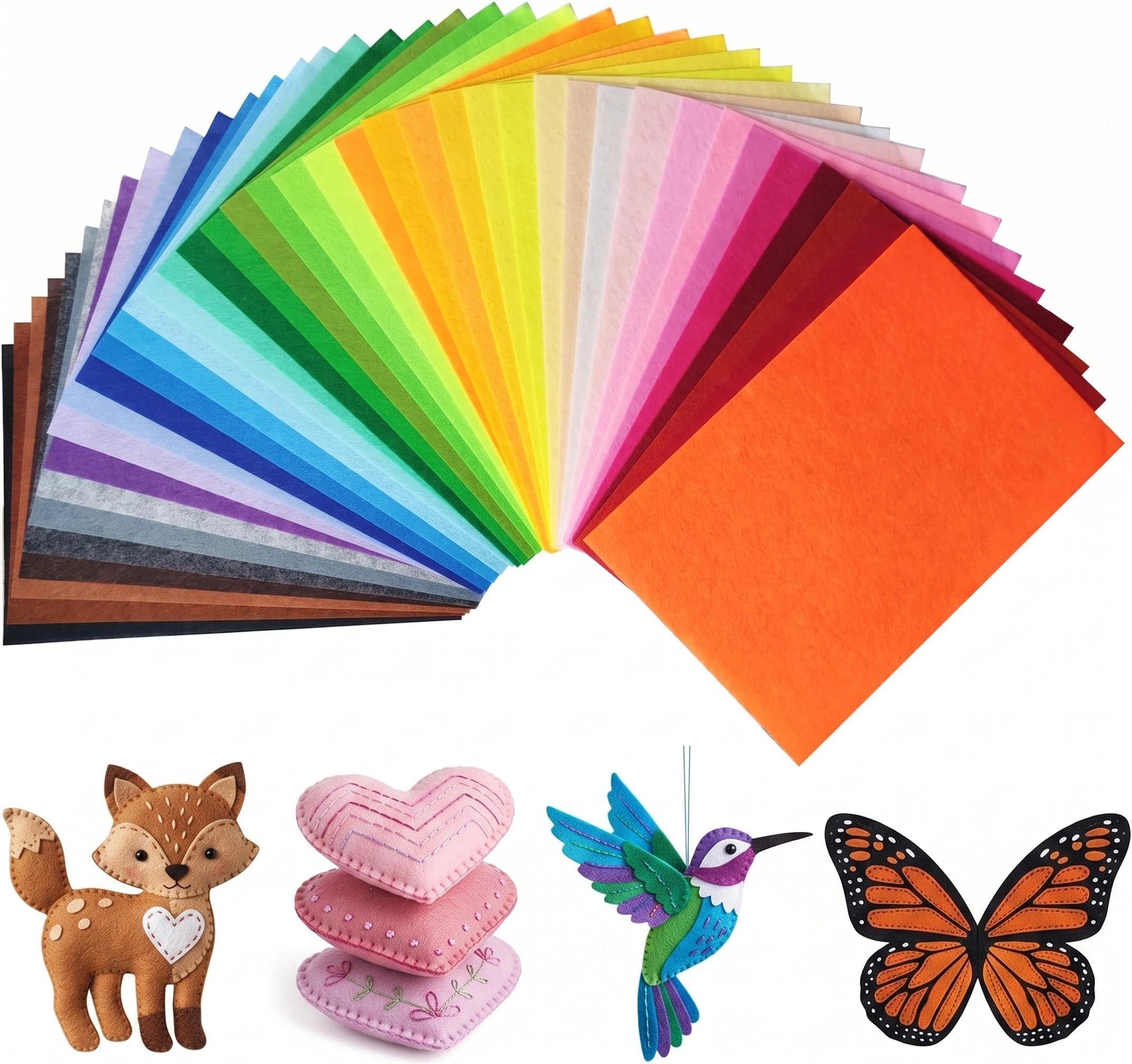 40Pcs Felt Fabric Sheets,Textile Fabrics,Assorted Colored Craft Felt Squares for Sewing, DIY, Patchwork and Assorted Craft Supplies