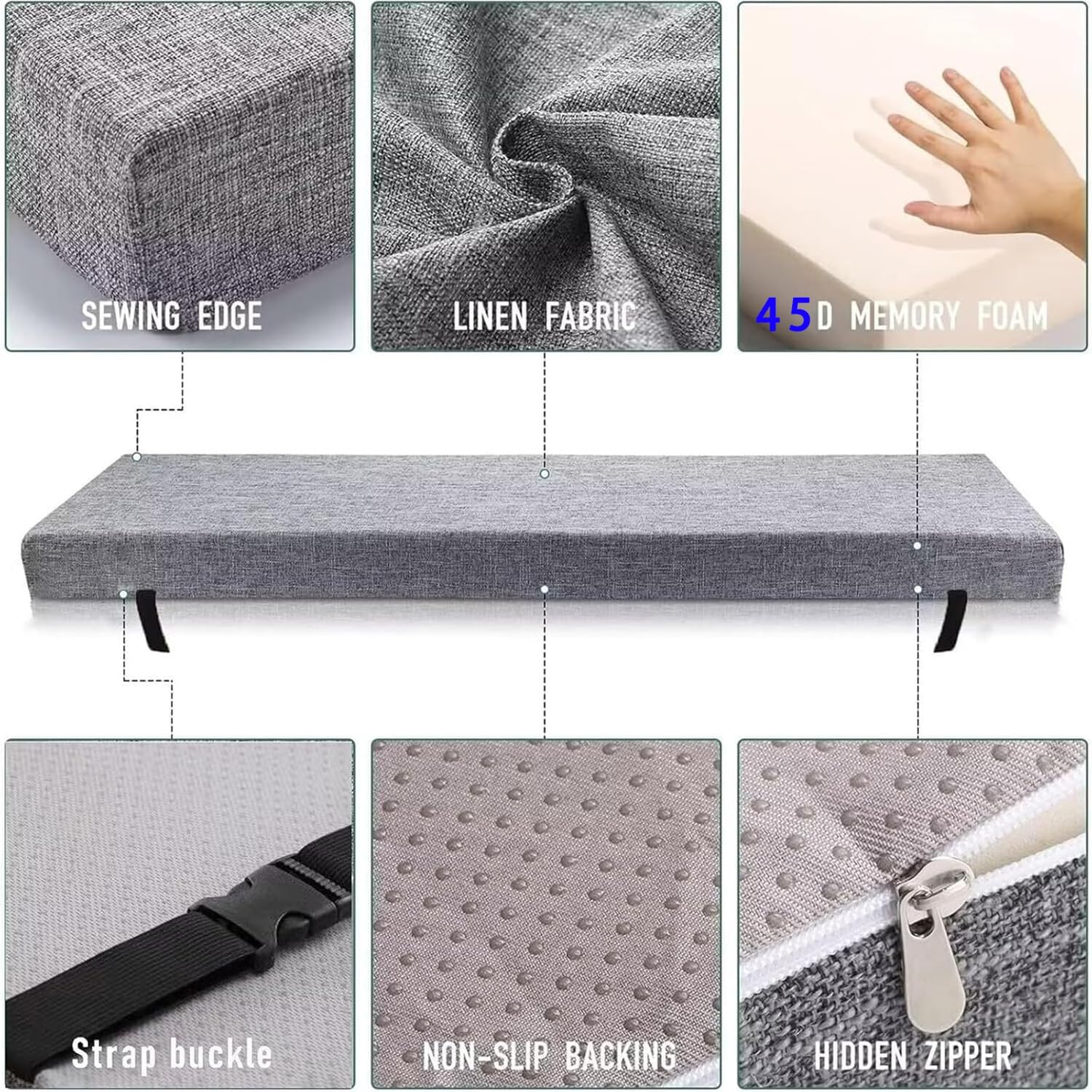 Colchonetas para bancos de exterior de 180 x 30 cm, 220 x 25 pulgadas, 200 x 30 pulgadas, 170 x 23 cm de grosor, almohadillas acolchadas grises para asiento de jardín y mesa