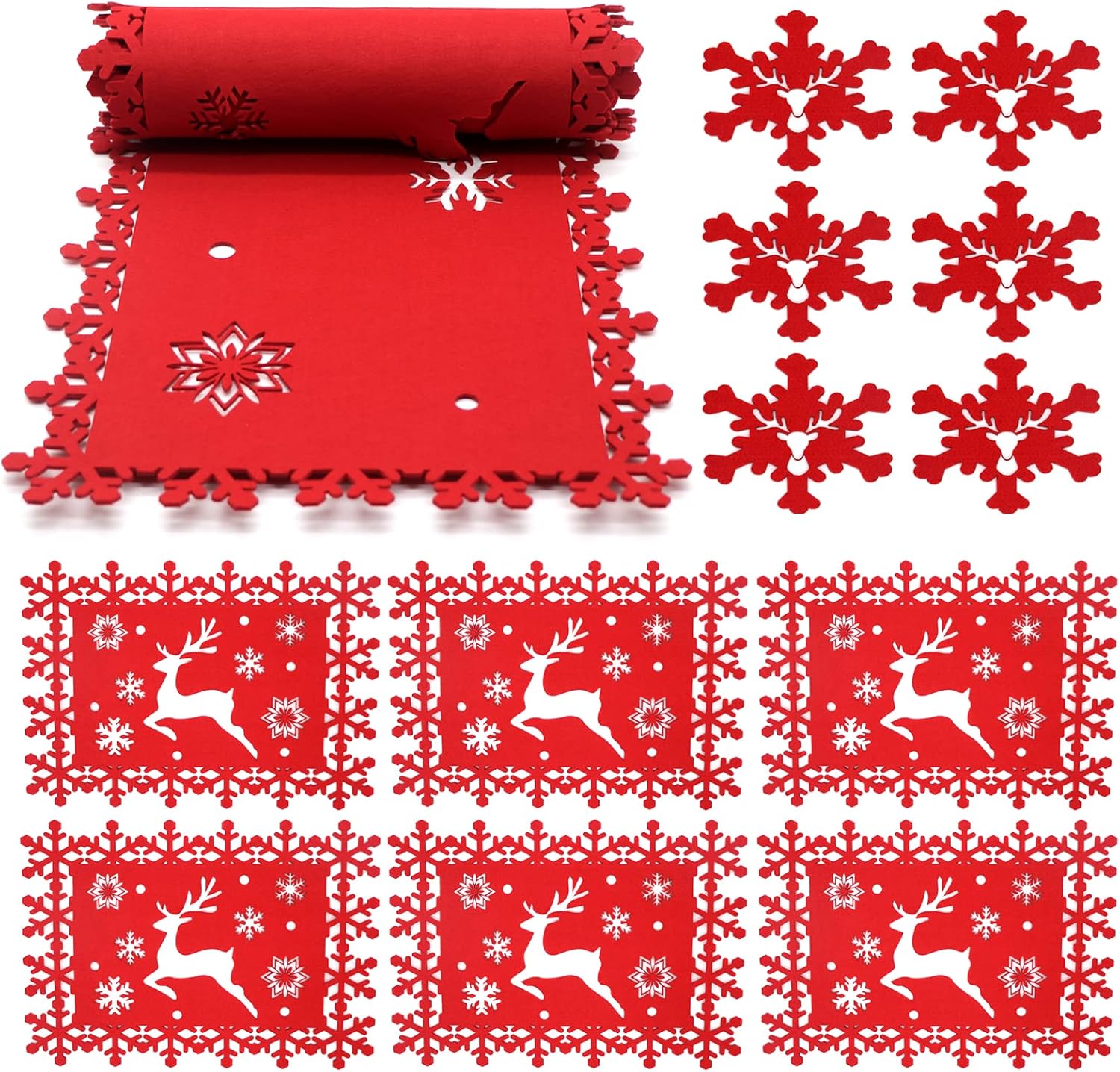 Christmas Table Decoration, 1PC Christmas Table Runners +6PCS Christmas