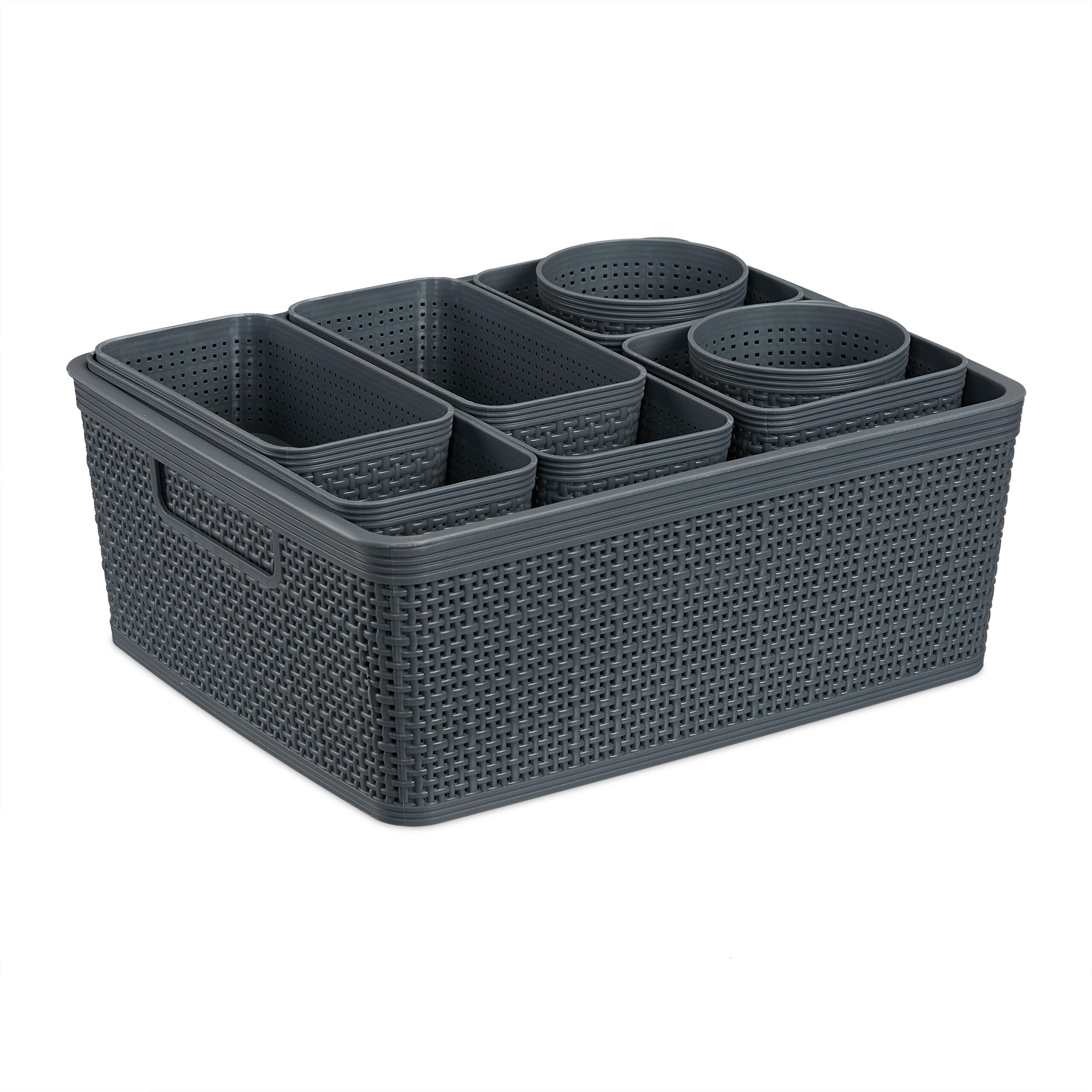 Relaxdays Drawer Organiser, 10-Piece Set, Compartments, Organising System, Plastic Divider Box, Various Sizes, Grey