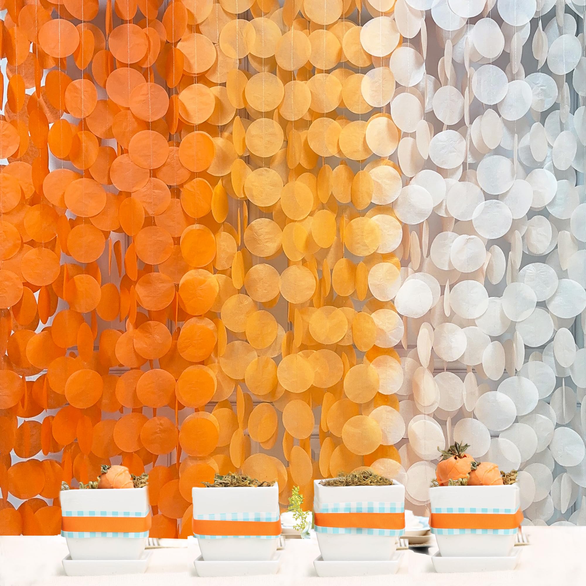 192Ft Ombre Orange Tissue Paper Streamer Big Circle Dots Hanging Garland Backdrop Polka Dot Bunting Banner for Autumn Thanksgiving Day Harvest Theme Birthday Wedding Bridal Baby Shower Party Decor