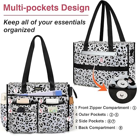 ITIEZY Shoppertas voor dames, groot, waterdichte handtas, tote bag met 18 vakken, 16 inch laptoptas, lerarentas, werktas voor dames, met ritssluiting, voor universiteit, kantoor, werk, reizen, 06