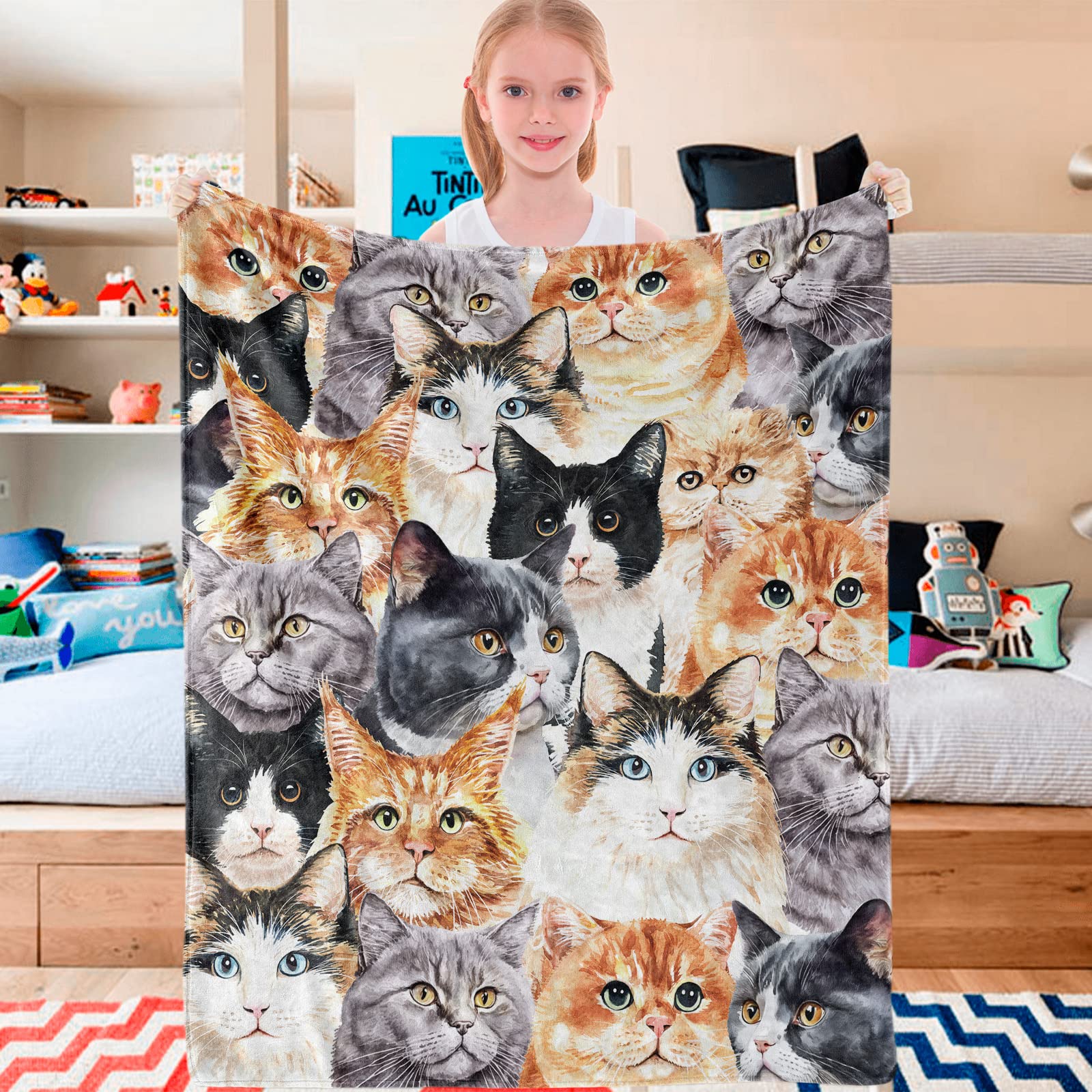 Coperta In Flanella Con Stampa Gatto 150x100 Cm - Morbida E Leggera Per Divano E Letto, Regalo Per Amanti Dei Gatti, Lavabile In Lavatrice