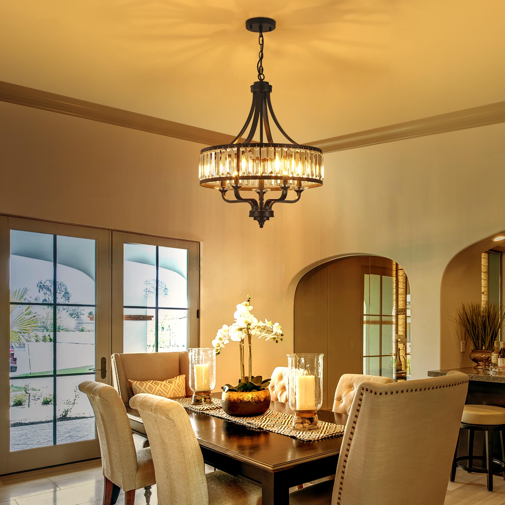 ZXFDWB Modern Black Crystal Chandelier,5-Light Farmhouse Dining
