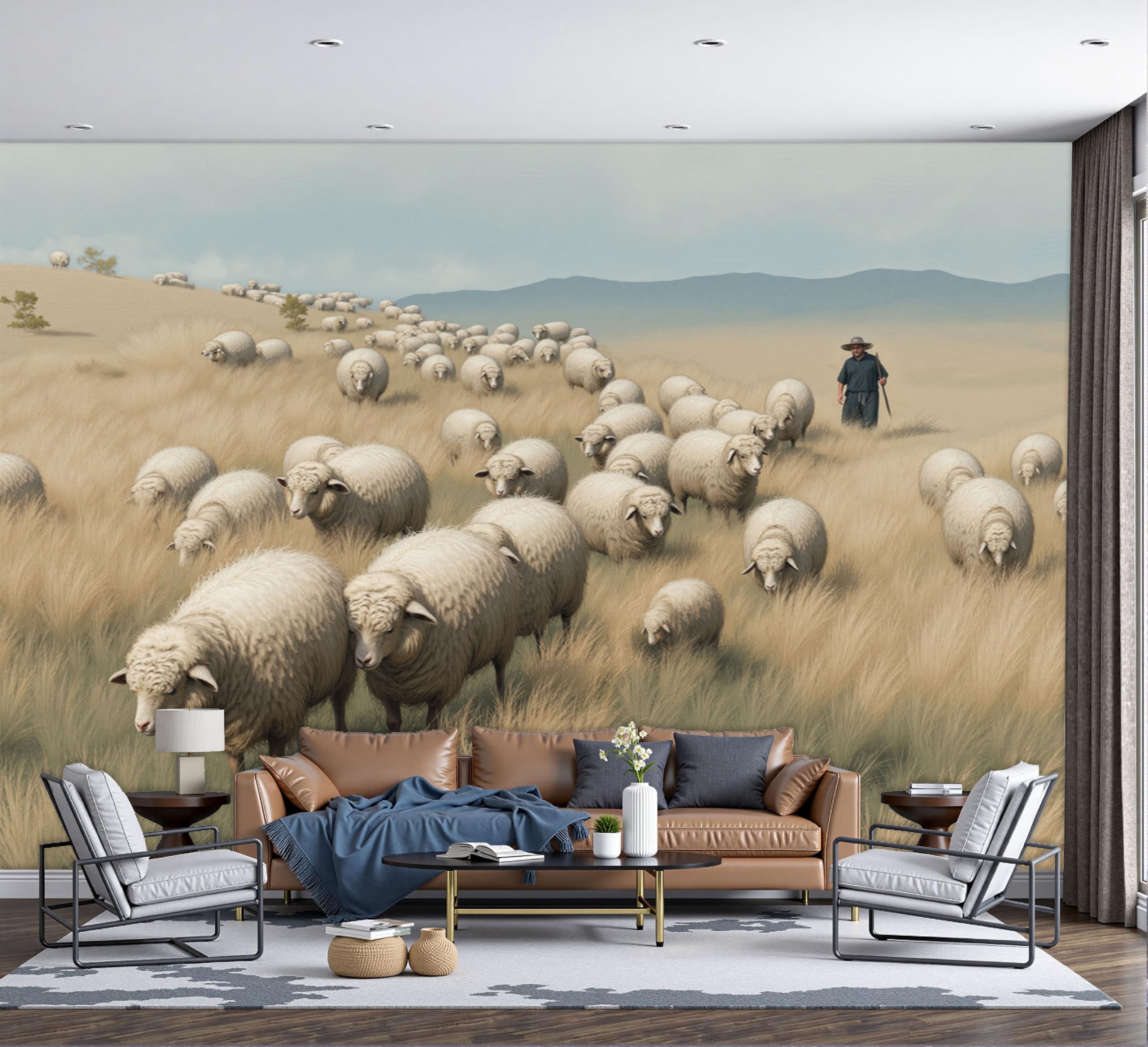 Papier peint 3d panoramique moutons pour créer une idylle pastorale apaisante dans la chambre