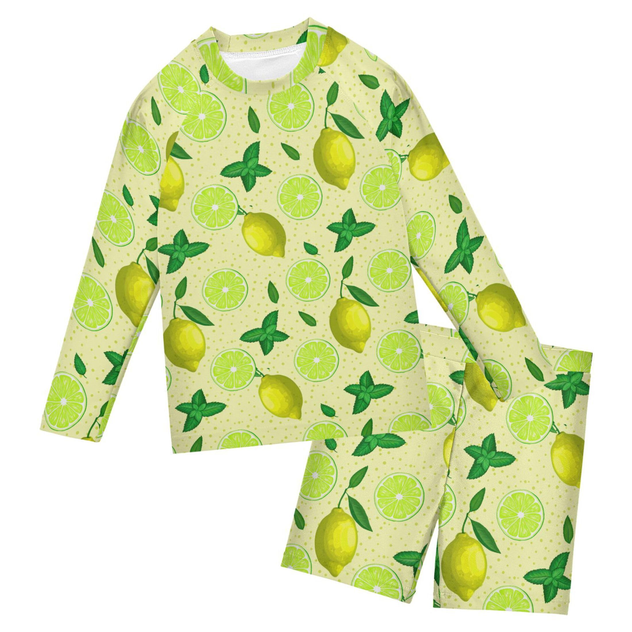 Lemon Fruit Summer Toddler and Baby Boys' 2-Piece Swimsuit Trunk, Long Sleeve Rashguard Bathing Suit B0405081