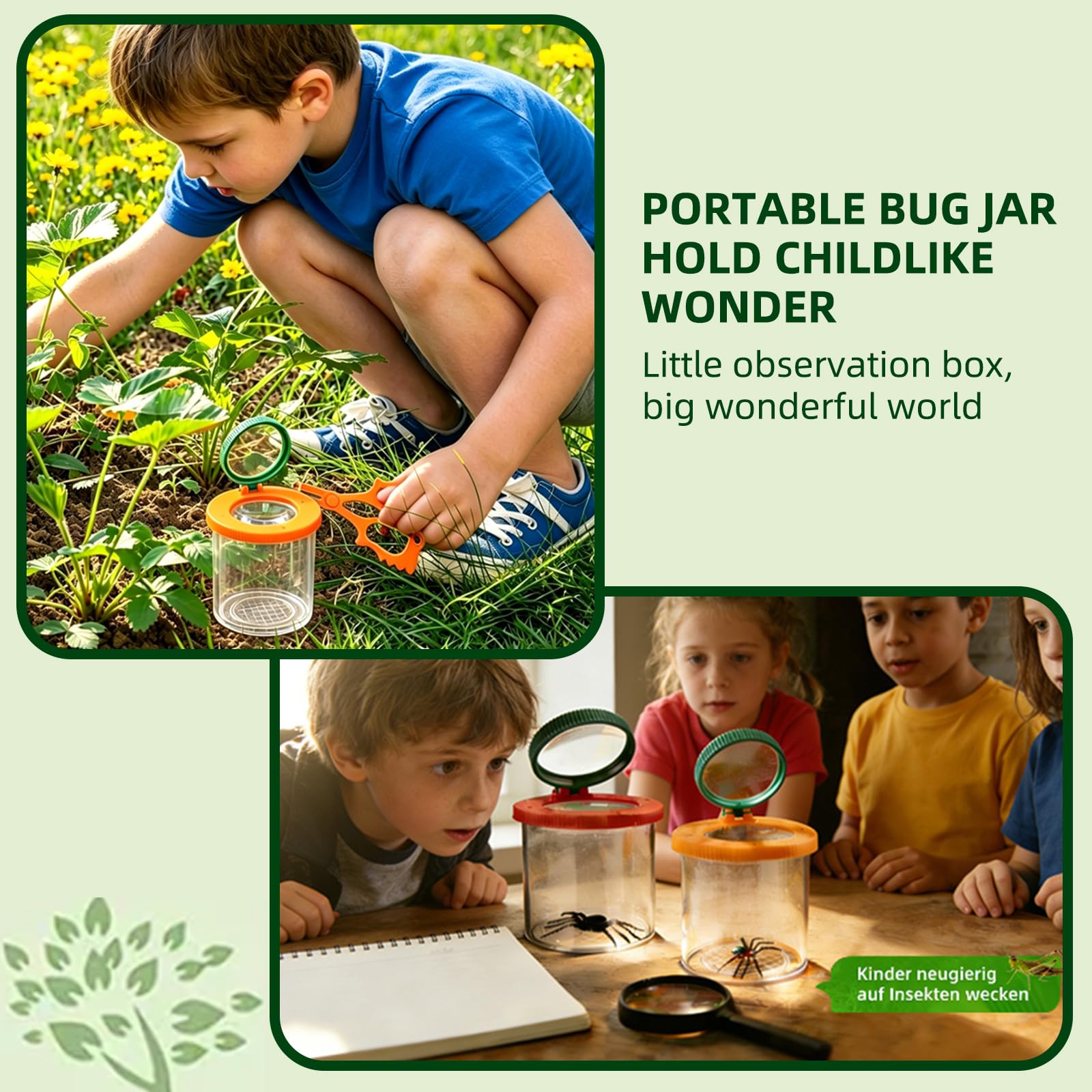Becherlupen für Kinder, 2 Stück Becherlupe Set,Entdecker Set mit Insekten Beobachtungsbox,Becherlupen für Kinder Lupenbecher Insektenfänger,Geschenke für Junge und Mädchen - Forscherset für Kinder
