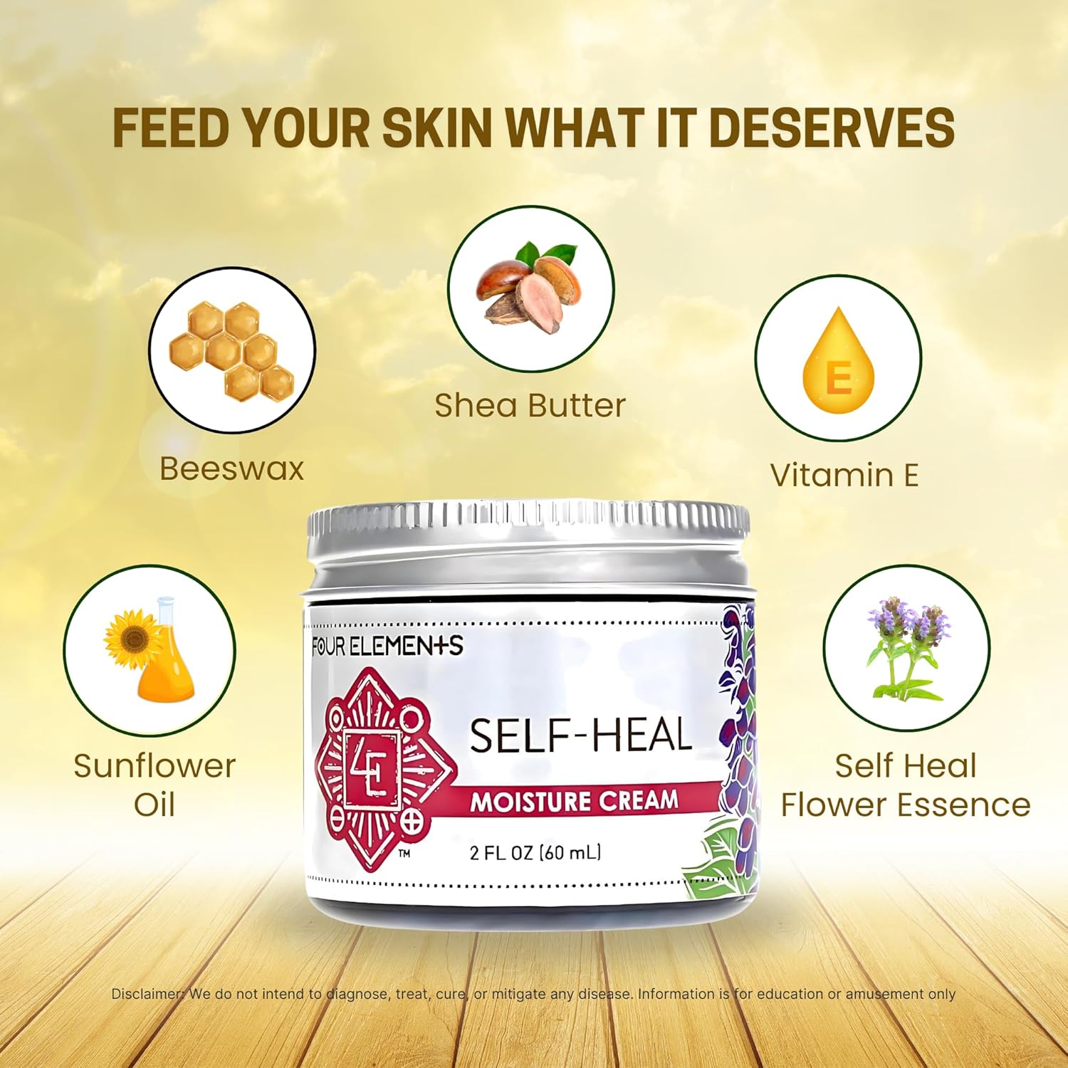 Four Elements 4E Self Heal Moisture Cream, Certified Organic Skincare to help Promote Healing and Rejuvenation of the Skin, 2 OZ