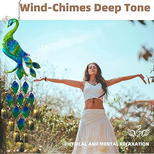 Miniatura 5 de Campanillas de aire libre regalos para mujeres, coloridas campanillas de viento de pavo real, escultura colgante de metal y vidrio, regalos de