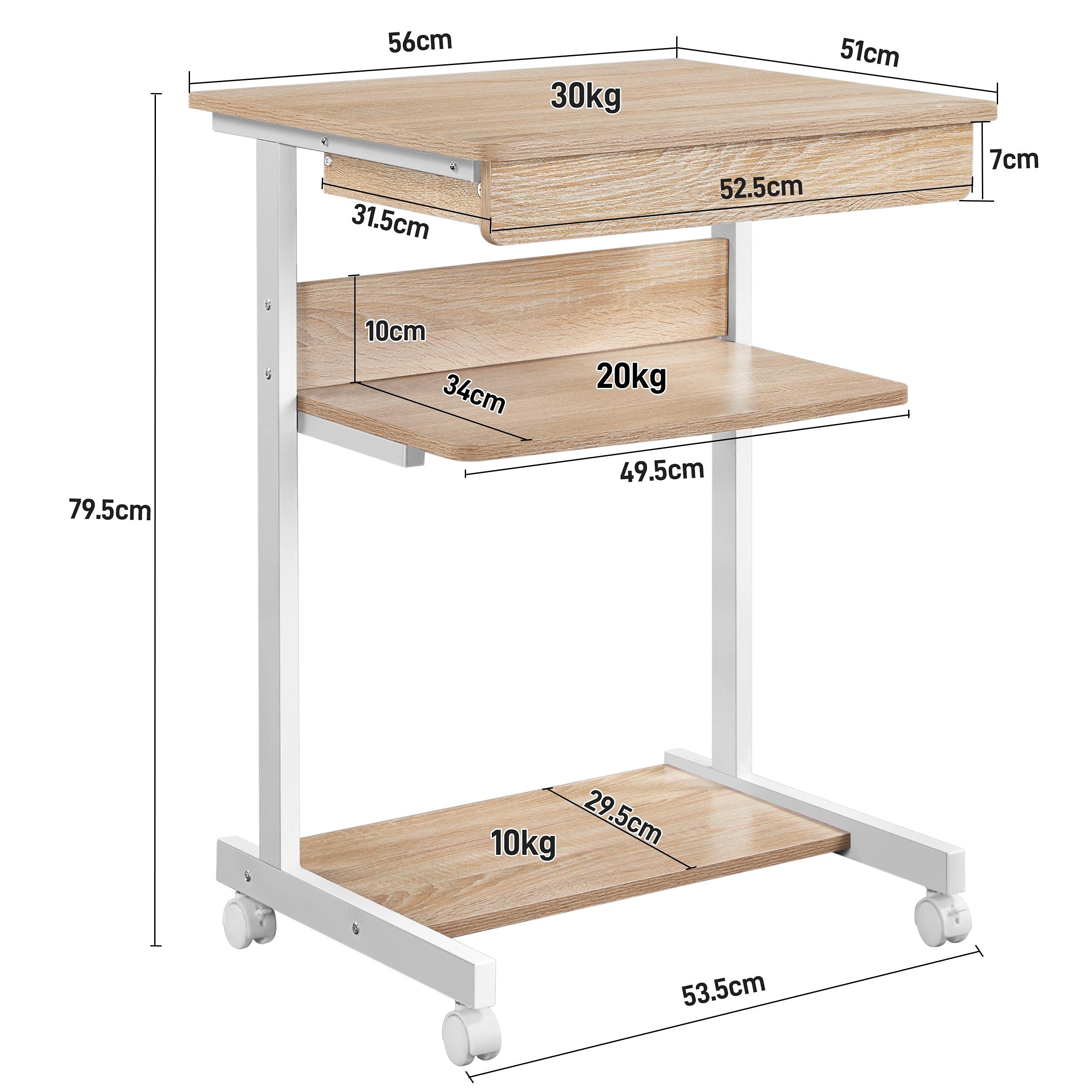 Yaheetech Mesa Ordenador con Ruedas Escritorios Ordenador Pequeña con Bandeja de Teclado Mesa Gaming con Cajón para Estudio,Espacio Límite Negro 79,5x56x51cm Roble Claro