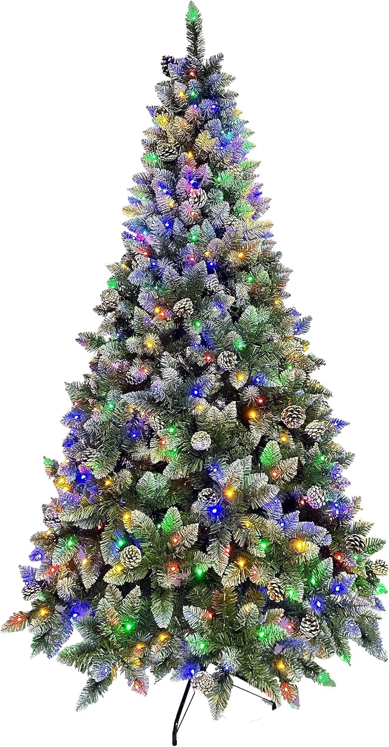 Asinse 4ft Pre-lit Artificial Hinged Christmas Tree with 220 Multi-Color Lights, 320 Branch Tips and Foldable Metal Stand, Perfect Choice for Xmas Decoration