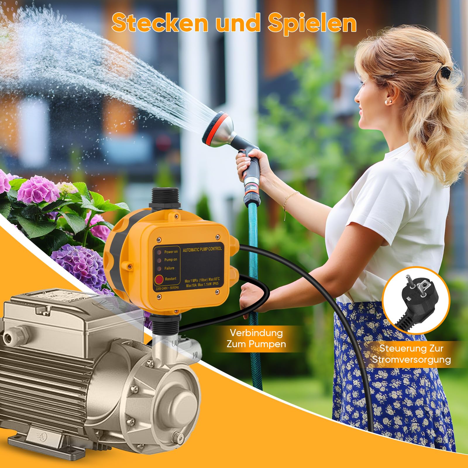 Pressostat Pour Pompe à Eau, ContrôLe électronique De Pression Pression Max. 10 Bar, 220-240 V Avec Prise étanche Ip54 Contrôle De Débit Pour Pompe De Jardin