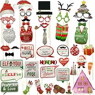 2020 Christmas Party Photo Booth DIY Props On A Stick Kit,Pack of 47 Pcs,Selfie Prop for New Year