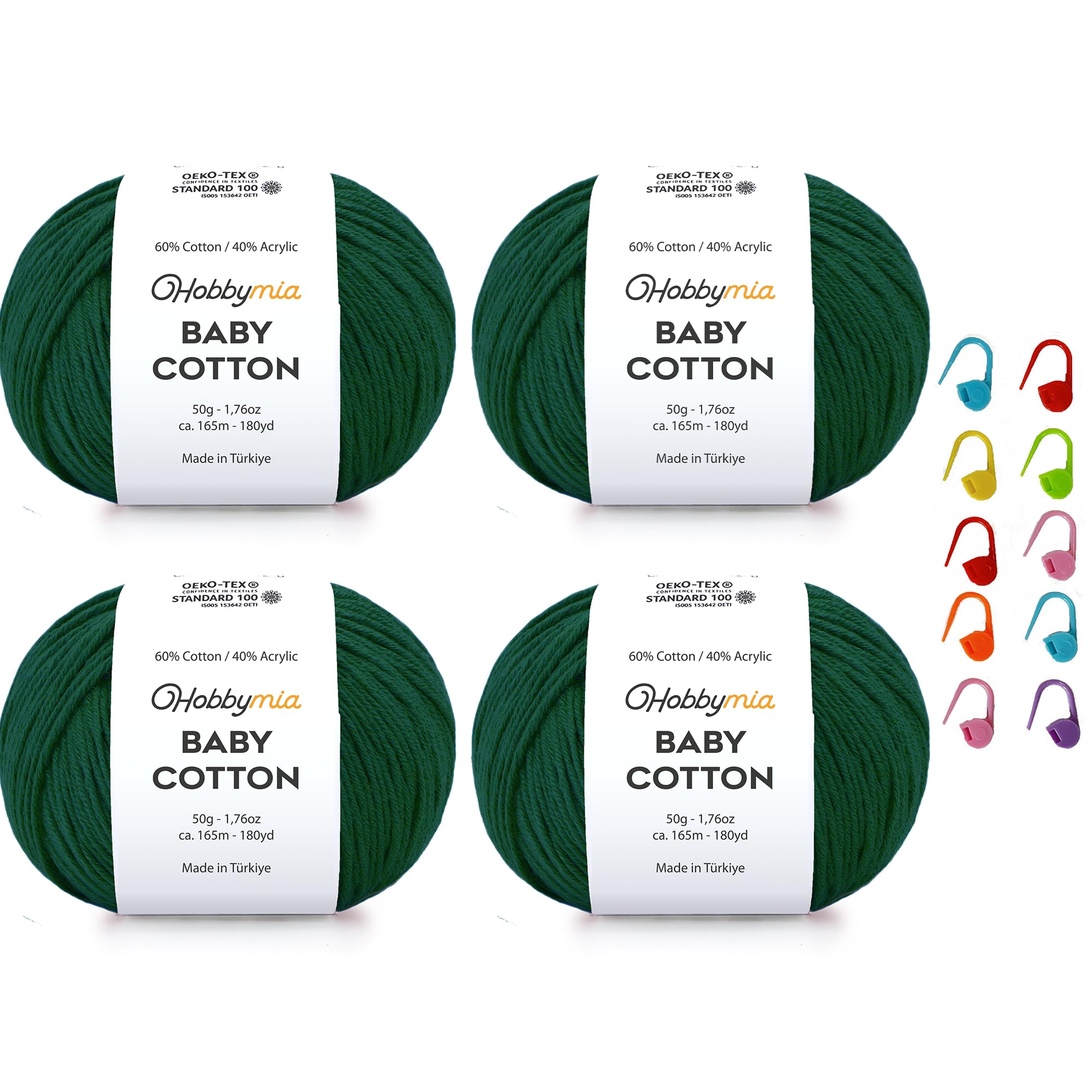 Baby Cotton Blend Yarn – Soft Sport Weight Yarn for Crochet & Amigurumi - 50g/180yds - 60% Cotton 40% Acrylic - Ideal for Baby & Knitting Proj.(Neon Green, 1 Ball) — view 91