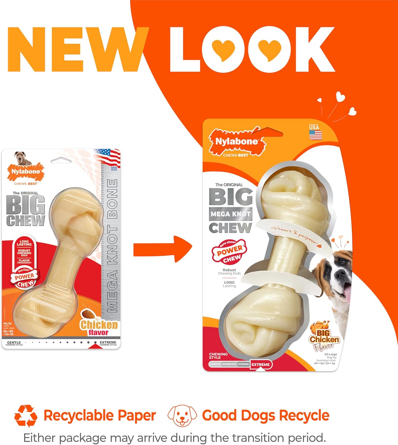 Nylabone Big Chew Mega Knot Bone Power Chew Toy for Large Dogs, Durable Dog Toys for Aggressive Chewers, Destroy Proof Chew Toys To Keep Them Busy, Chicken Flavor, X-Large, 50+ lbs, 1 Count