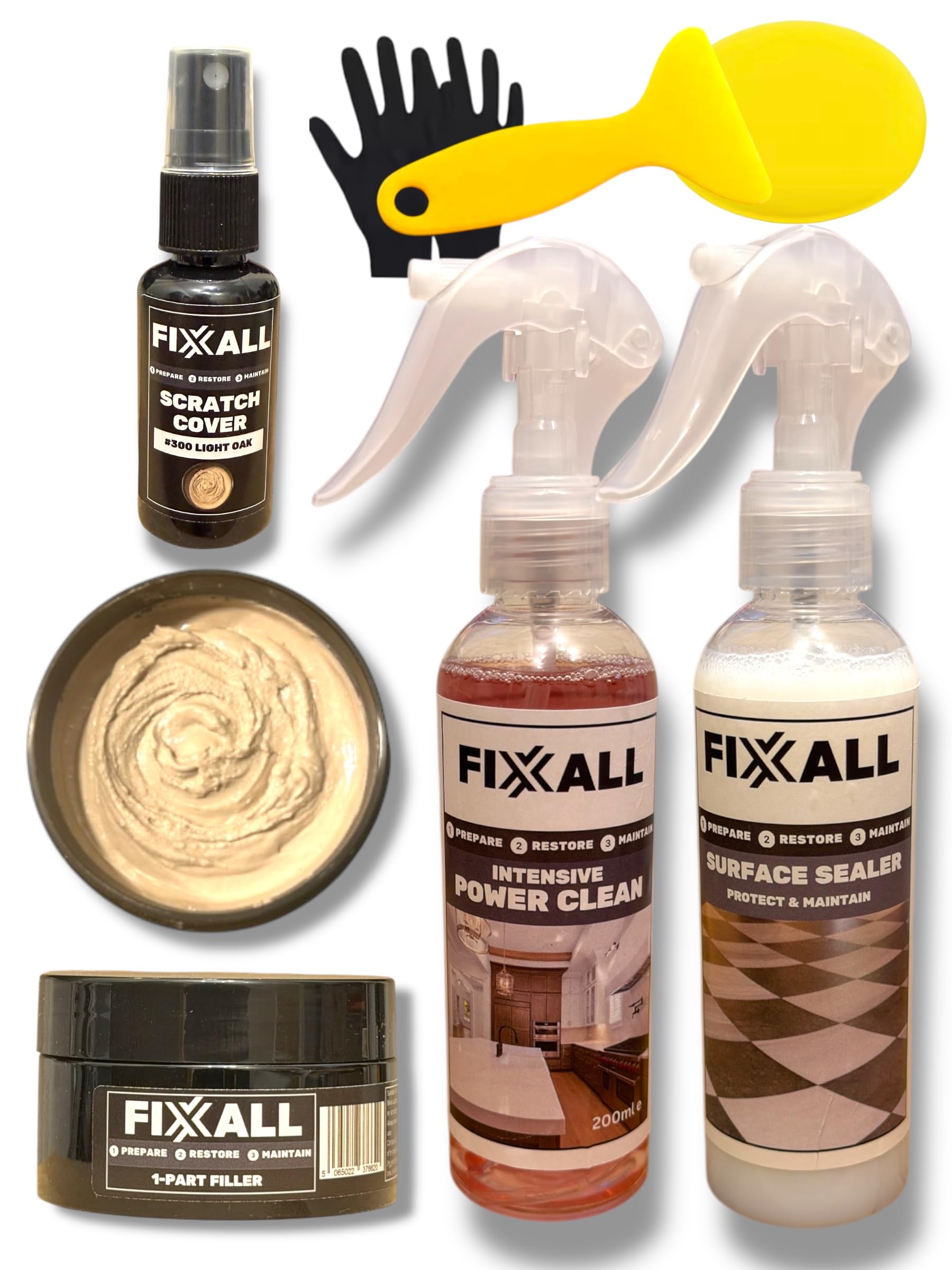 Fixxall All Surface Repair Kit – Floor, Worktop & Furniture Repair Kit for Wood, Laminate, Vinyl, Tile & Stone Surfaces – 16 Colour Repair Fillers & Scratch Cover (Light Oak)