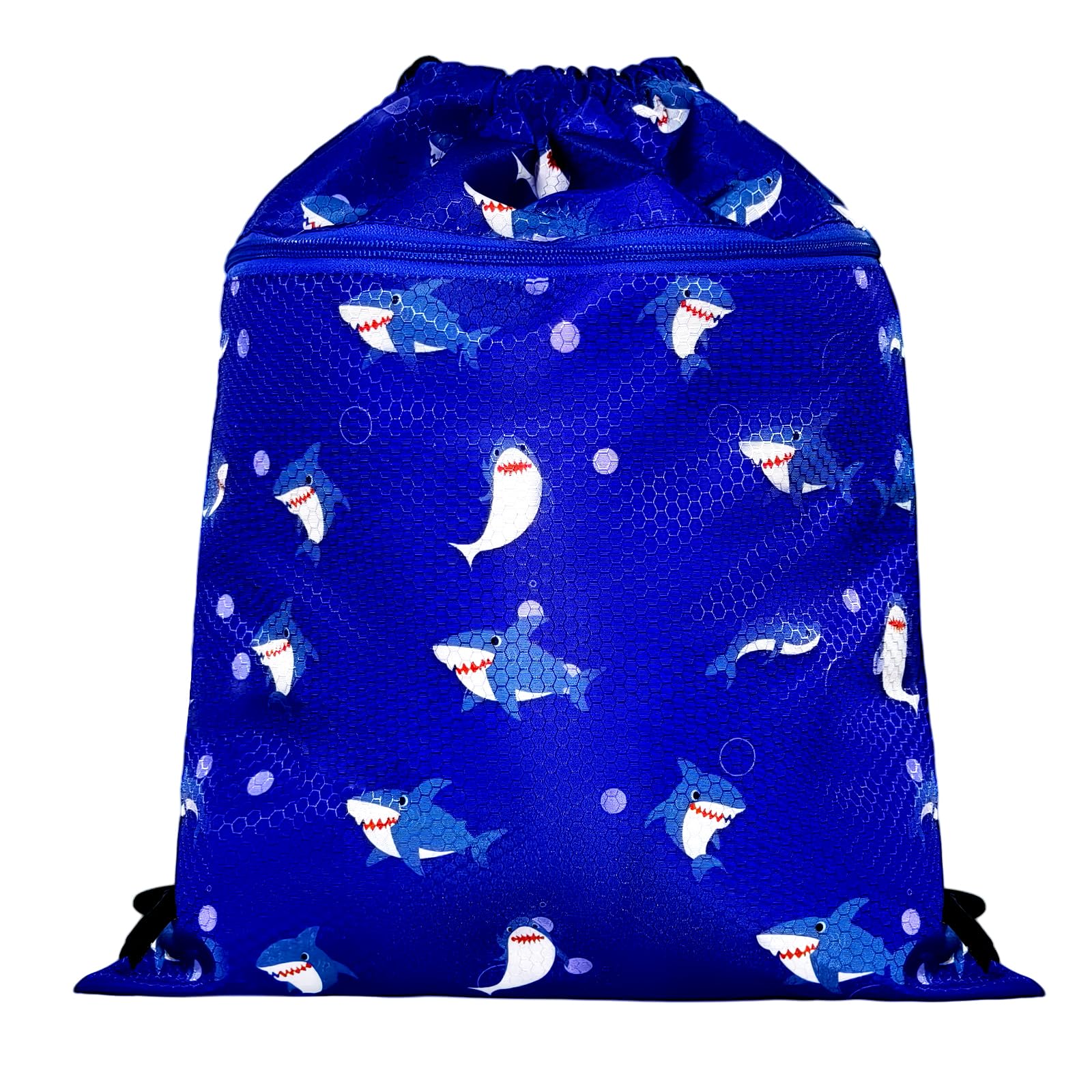 RUIRITMA Gym Drawstring Backpack for Kids - Sports Backpack for Boys & Girls - Beach Bag, Waterproof, Swimming, Shopping, Yoga - Blue Shark