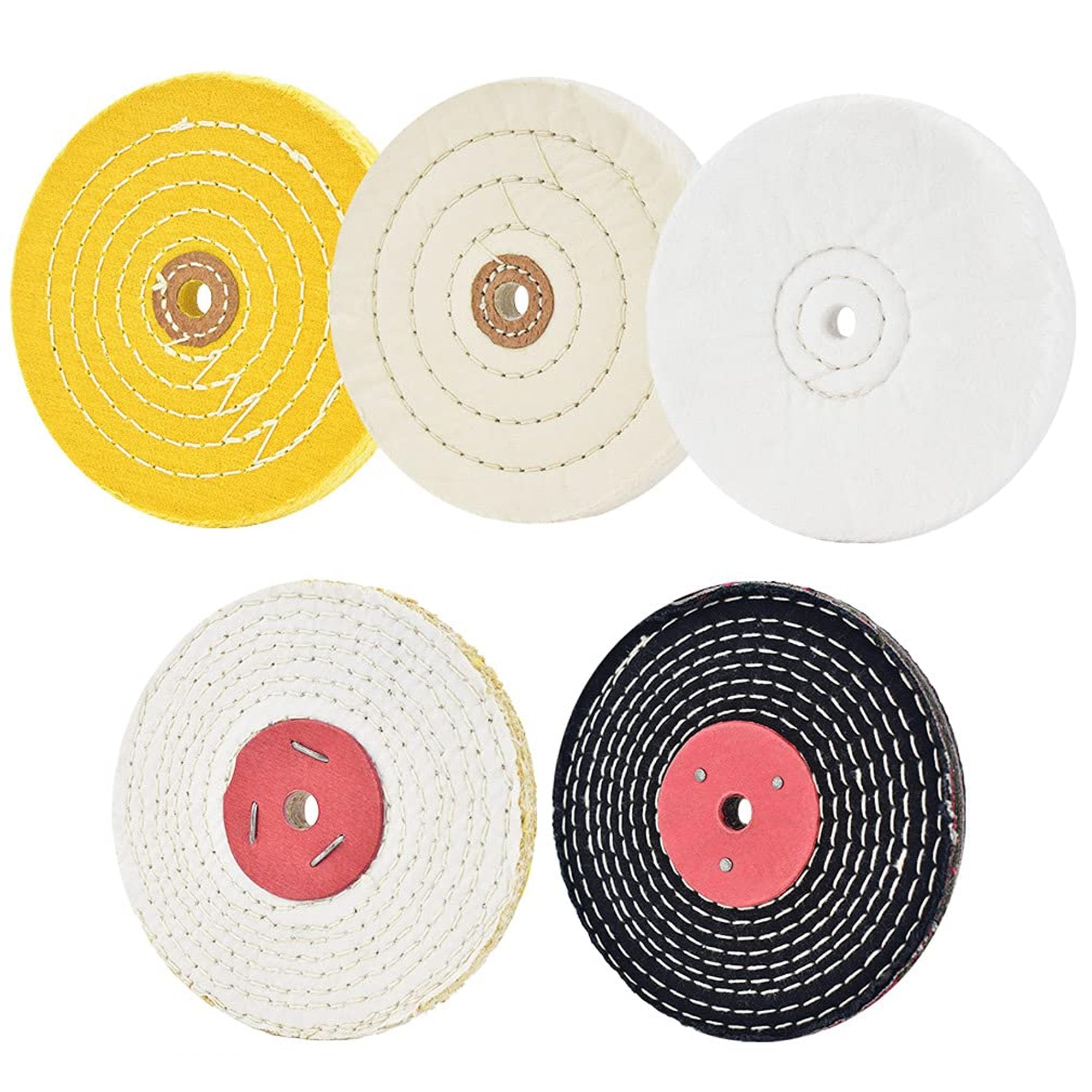 Lot de 5 disques de polissage de 150 mm avec trou de mandrin de 12,7 mm pour ponceuses, spirales, cousus, miroir, coton