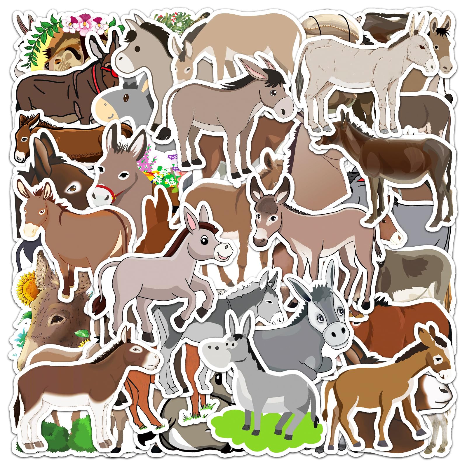 Esel Aufkleber Donkey Stickers 50 Stück Skateboard Graffiti Aufkleber Motorräder Fahrrad Snowboard Gepäck Laptop Auto Koffer für Kinder und Jugendliche Wasserdichte Vinyl Aufkleber