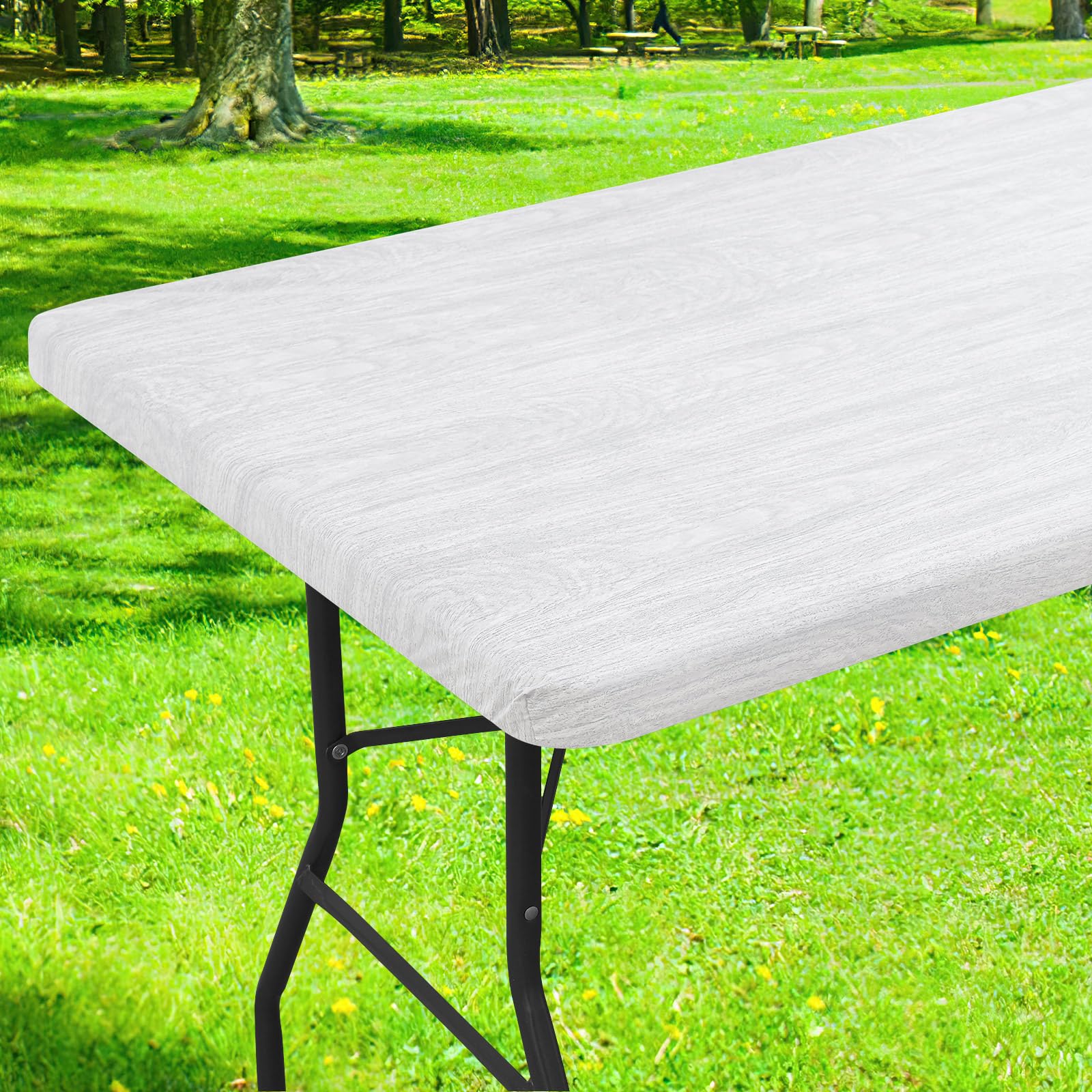Smiry Rectangle Table Cloth Cover, Waterproof Elastic Fitted Picnic Tablecloth for 6 Foot Tables, Wipeable Flannel Backed Vinyl Tablecloths for Camping, Dining, Outdoor (Grey & White, 36" x 72") - tablecloths | Mubboo