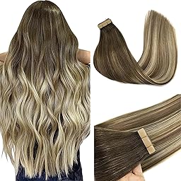 GOO GOO Tape in Hair Extensions human hair, tape Hair Extensions, 16inch 50g 20pcs, Human Hair Extensions, (T3/8)613 Blonde Ombre