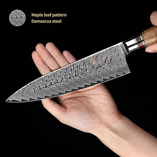 Miniatura 9 de Wakoli Damasco - Juego de cuchillos de chef con bloque magnético, juego de 5 piezas de cuchillos de cocina profesional, cuchillas de acero de