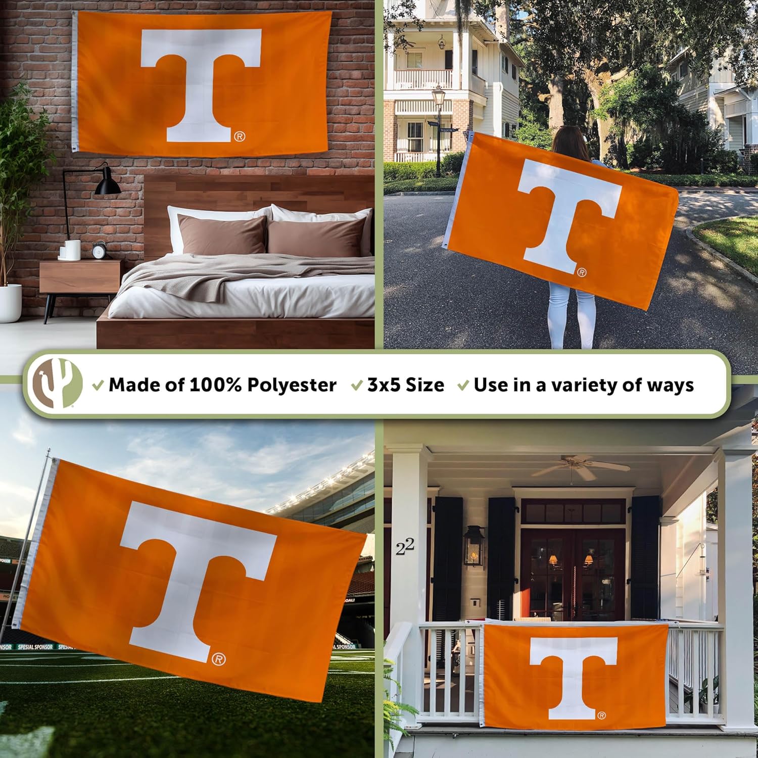 Desert Cactus University of Tennessee UT Flag - 3 x 5 Feet Volunteers Banner, Indoor/Outdoor Durable Fabric, 100% Polyester Design (Style 1) - Image 3