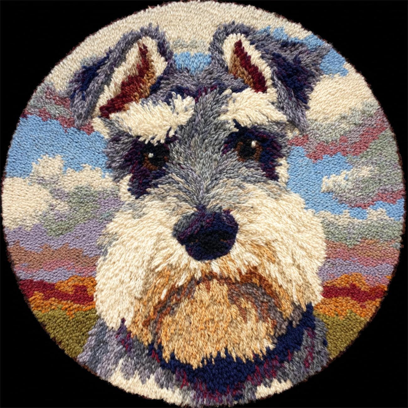 Kitquiver Y Latch Hook Rug Kits Cartoon Schnauzer 60X60cm