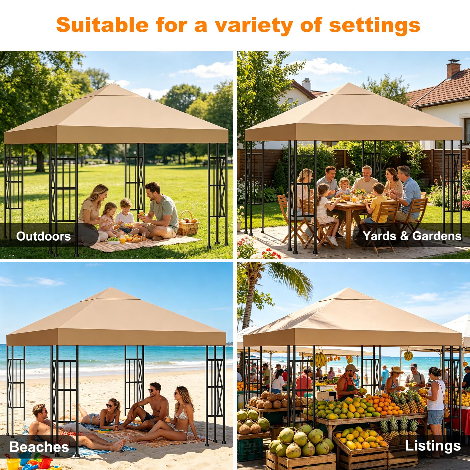 Toldo Recambio 3x3 m Pergola - Toldo Cenador 3x3 Carpa Plegable de Jardín, Ventilación y Protección UV Techo Repuesto para Cenador Impermeable para Exteriores Jardín, Terrazas, Camping y Playa