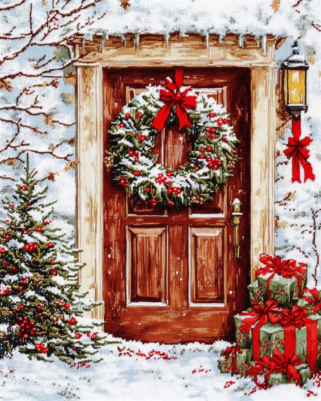 AMBATTERY Landscape Rug Making Kit for Adultschristmas Wreath DIY Rug Making Kit for Adults，Cross Stitch Kits Carpet Needlework for Beginners Home Decor 33x45in