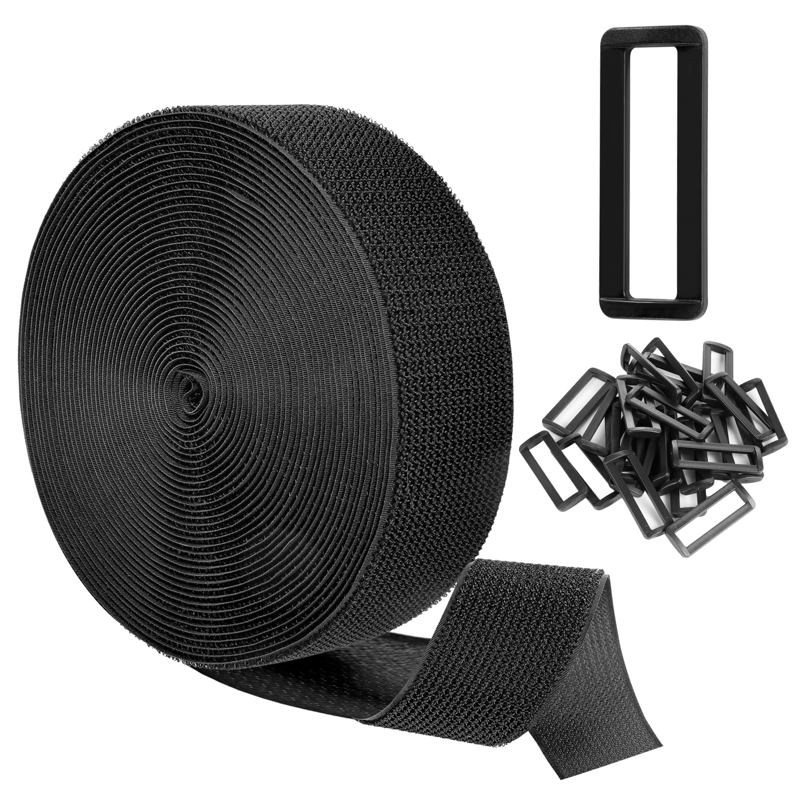 5m Adjustable Cable Straps with 25 Buckles, Free Cut Length, Black Reusable Fastening Cable Ties, Hook and Loop Securing Strap for Cable Tidy, Wire Management, Cord Organiser (5cm x 5M)