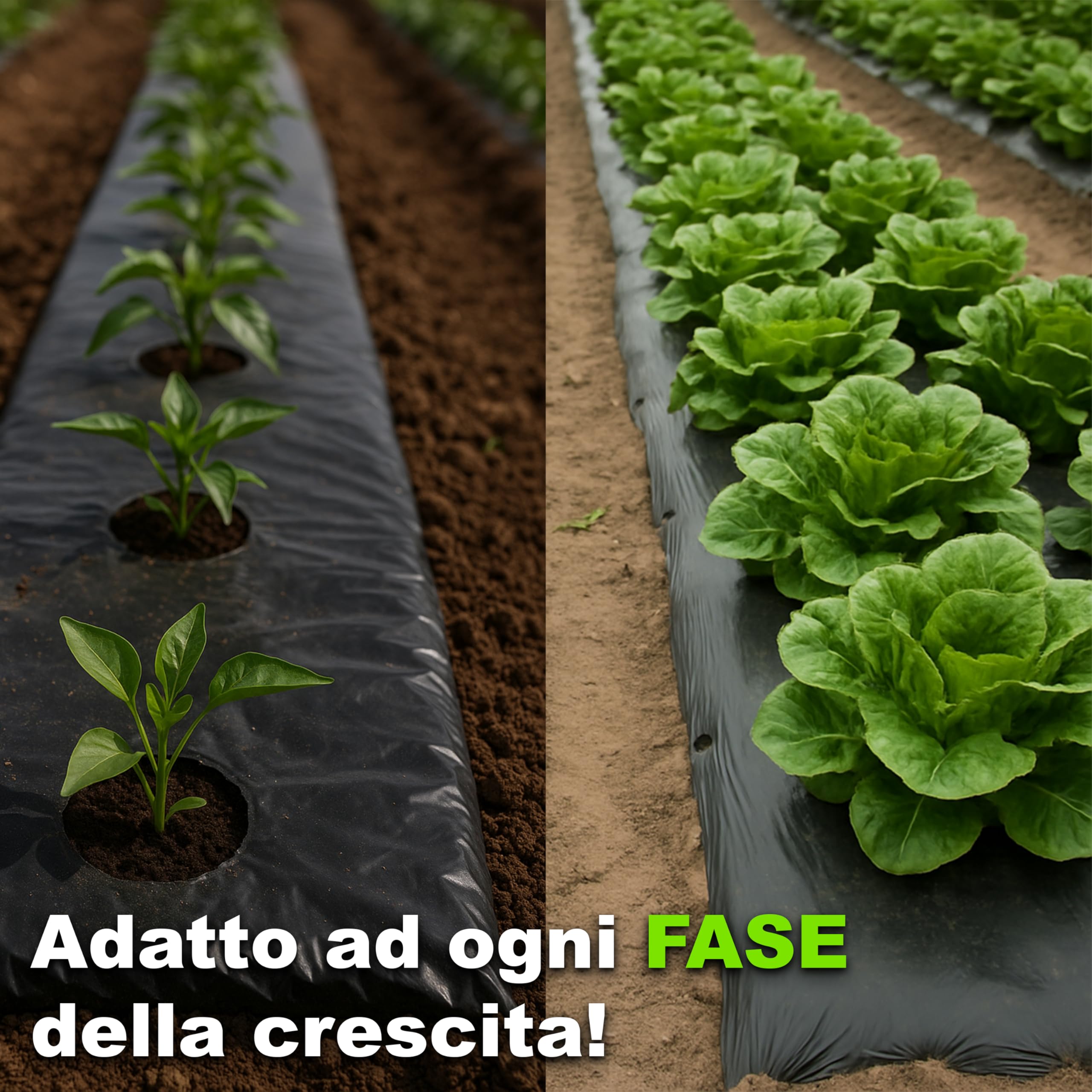 Maka Telo Nero Pacciamatura Orto Anti Erbacce Forato o Senza Fori Giardino Pacciamante Anti-UV Impermeabile all'Acqua Polietilene Spessore Film 5 Micron Cartone (0.9x50 Metri, Forato 40 cm)