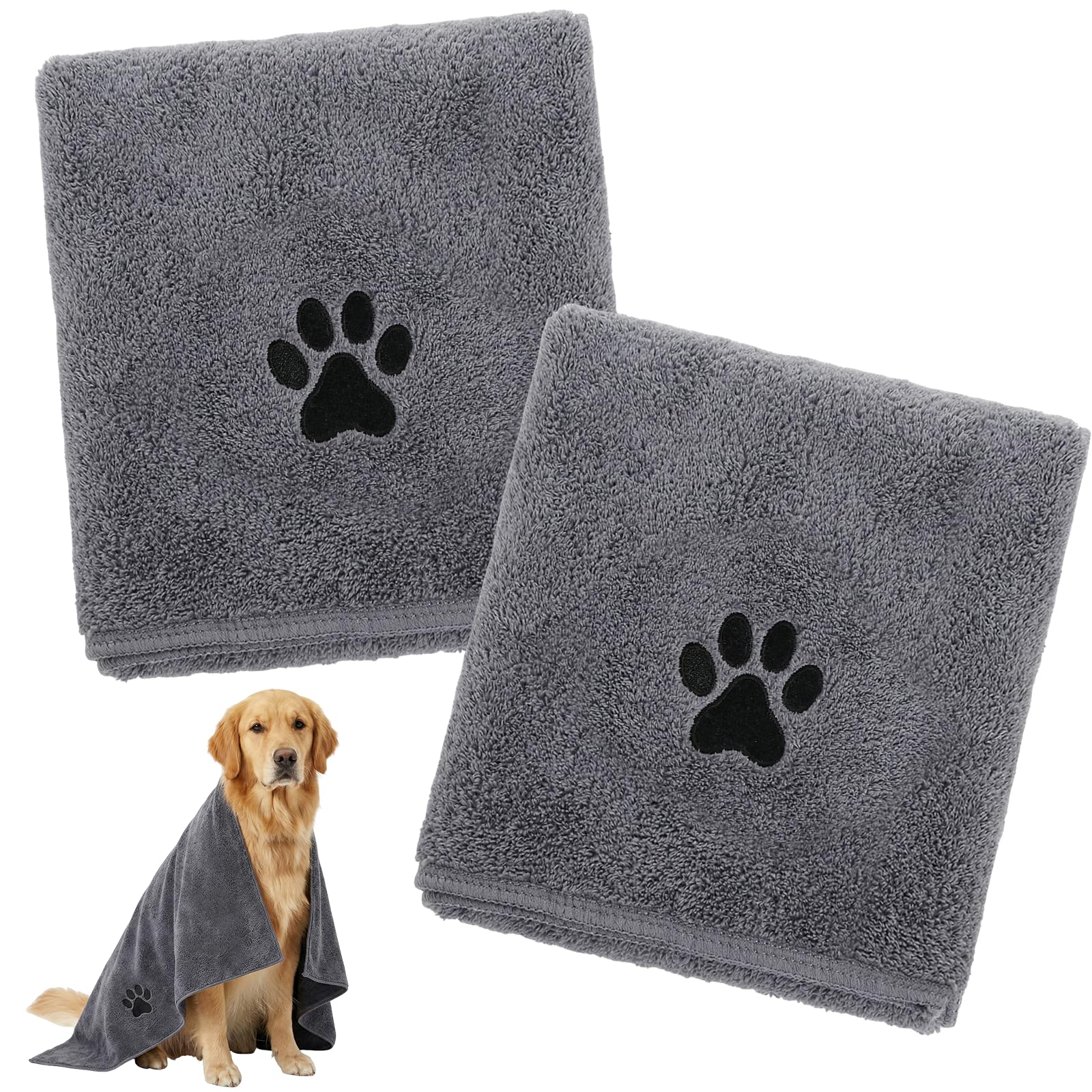 Vfrdsa Dog Towel 2 Pack, Super Absorbent Microfibre Dog Towel, Dog Towels for Drying Dogs, Fast-Drying Dogs Drying Towel - 75x35cm Pet Towel for Puppies, Cats and Other Pets