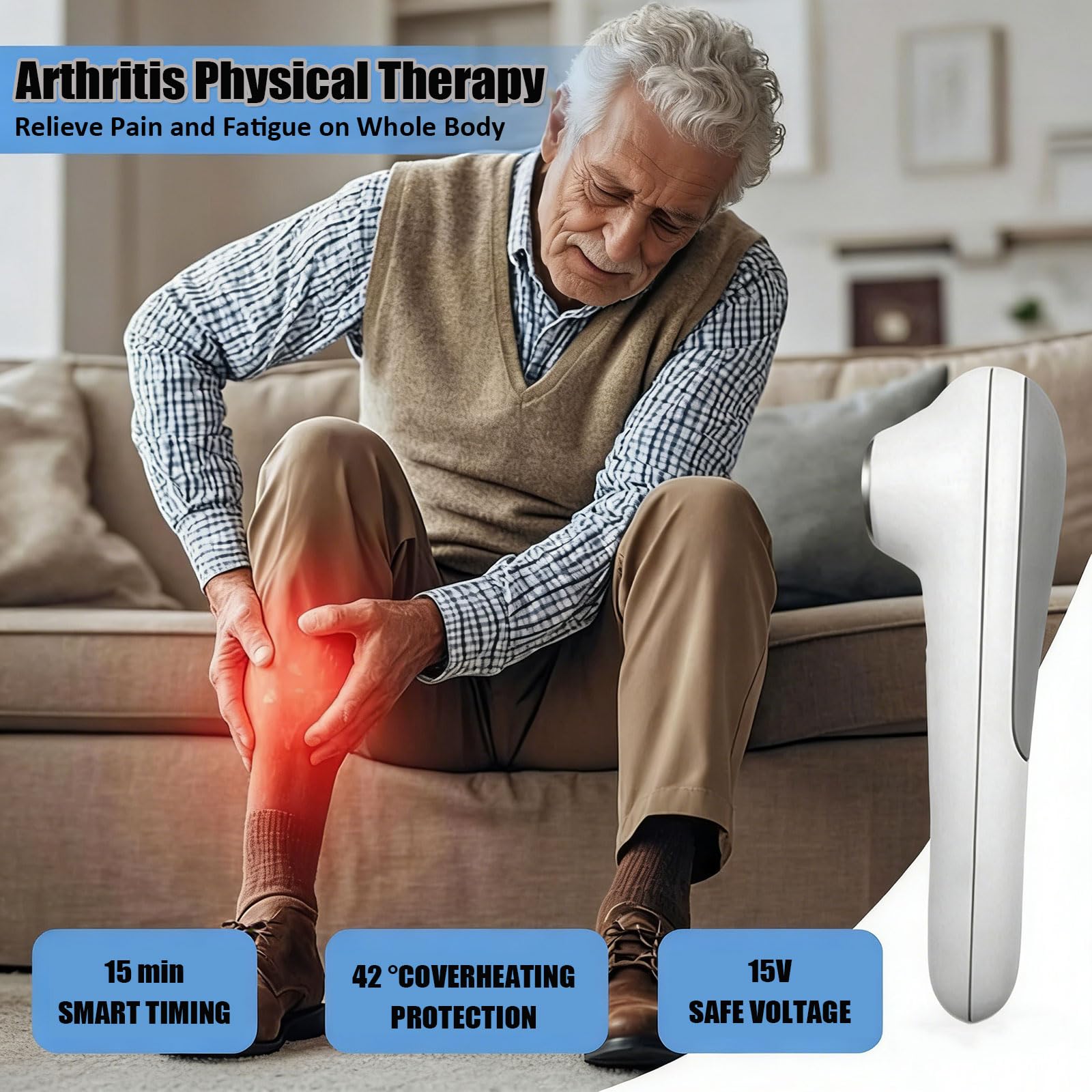Máquina de Terapia Portátil Control Táctil Dispositivo de Alivio del Dolor Ultrasónico 1.05 MHz Equipo de Fisioterapia Temporizador de 5 Marchas Intensidad/(5-30min)