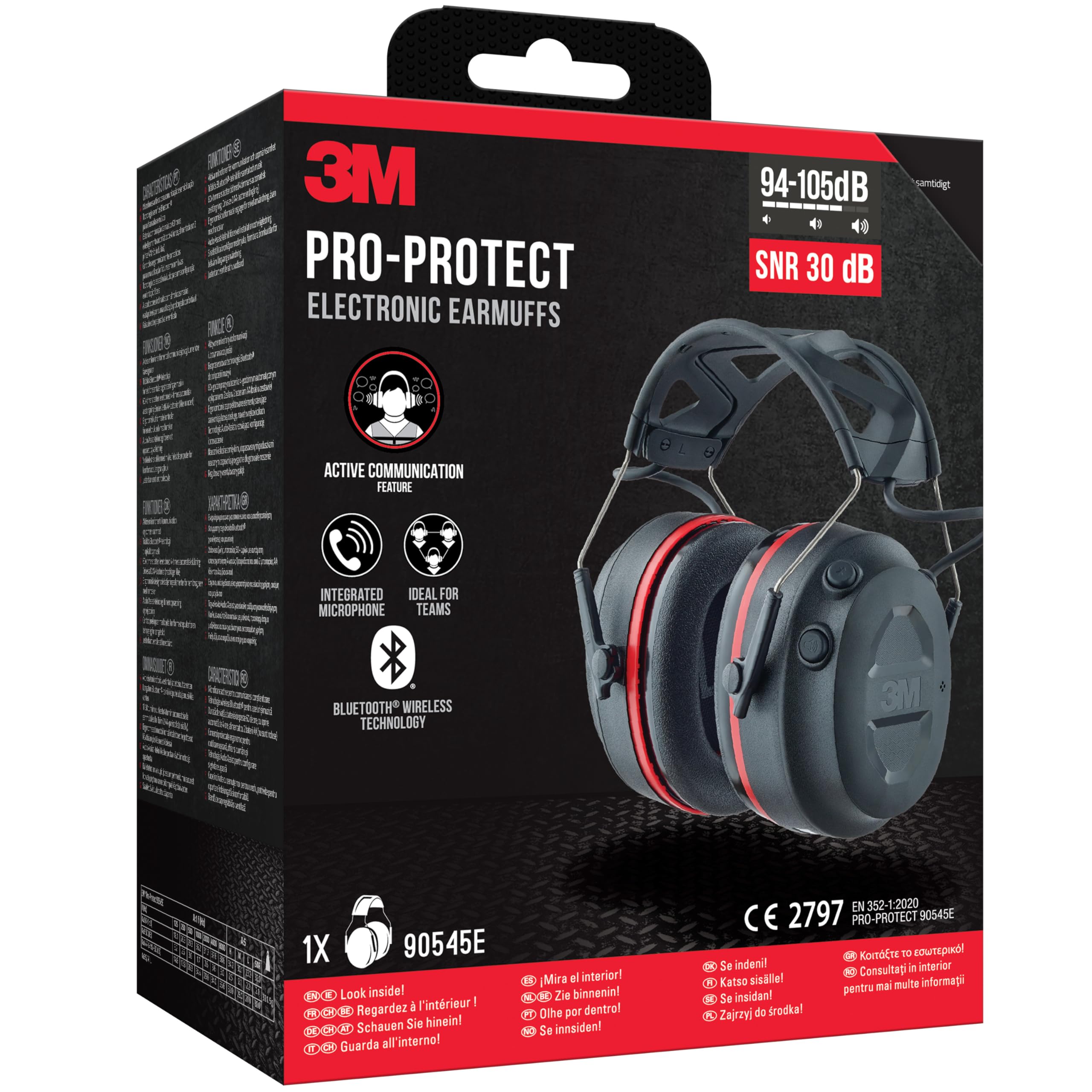 3M Pro-Protect Kapselgehörschutz 90545E, Bluetooth, SNR-Wert 30 dB, Schwarz