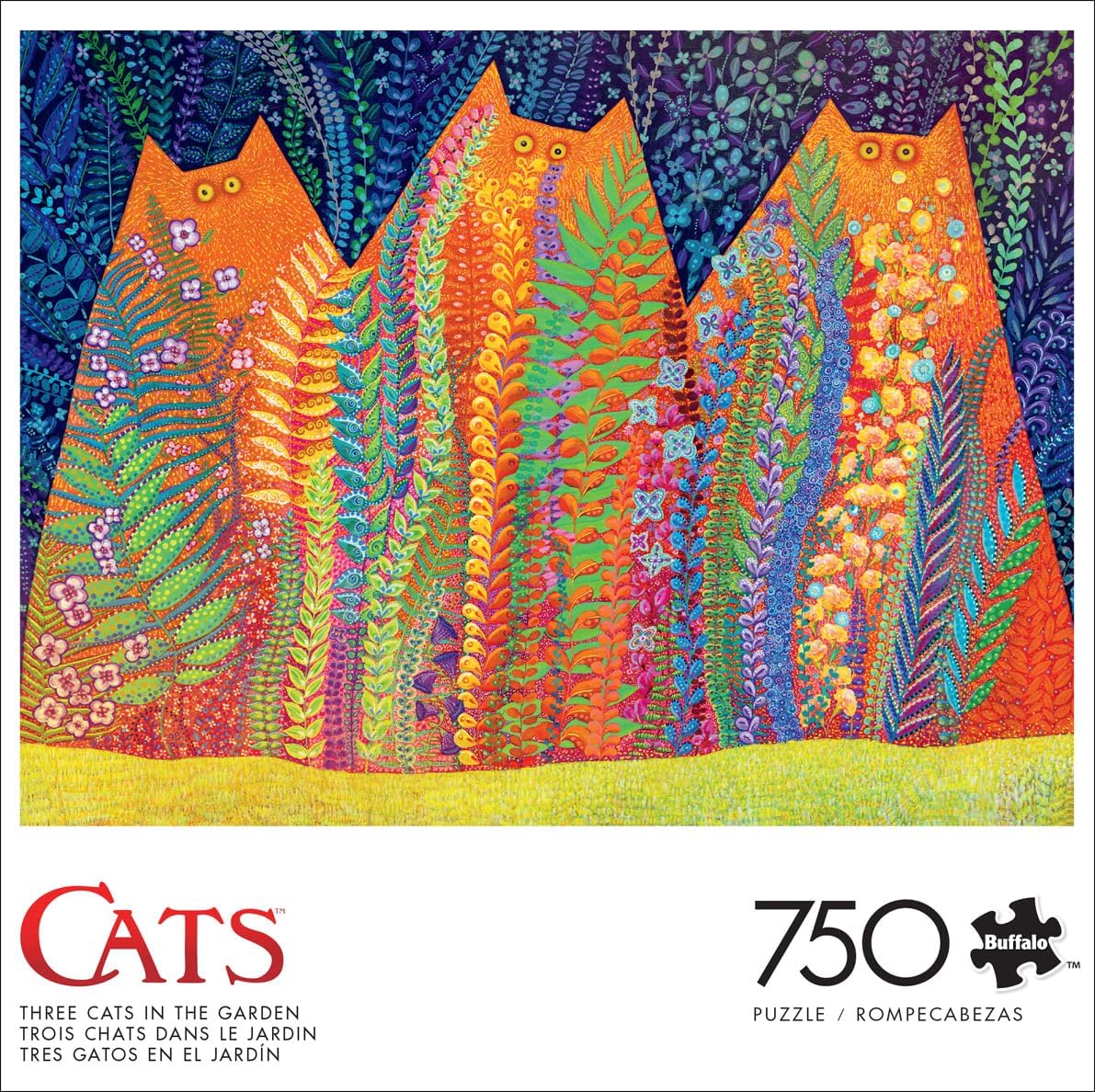 Buffalo Games - Kathryn Kramer Waters - Three Cats in the Garden - 750 Piece Jigsaw Puzzle for Adults -Challenging Puzzle Perfect for Game Nights - Finished Size is 24.00 x 18.00