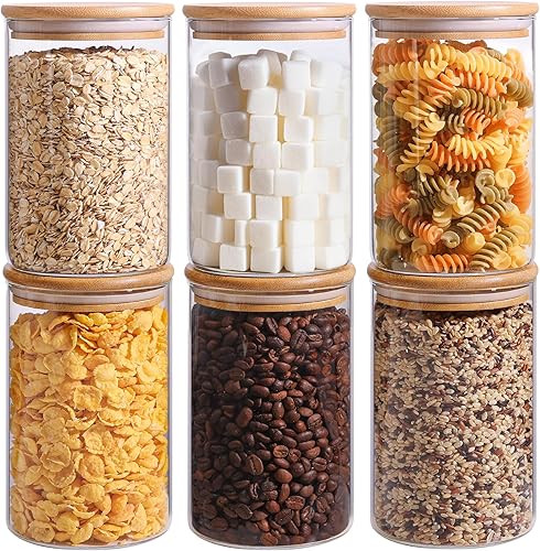 Miniatura 9 de ComSaf Contenedores de almacenamiento de vidrio de 32 onzas con tapas, tarros de vidrio con tapas de bambú, tarro transparente para almacenamiento