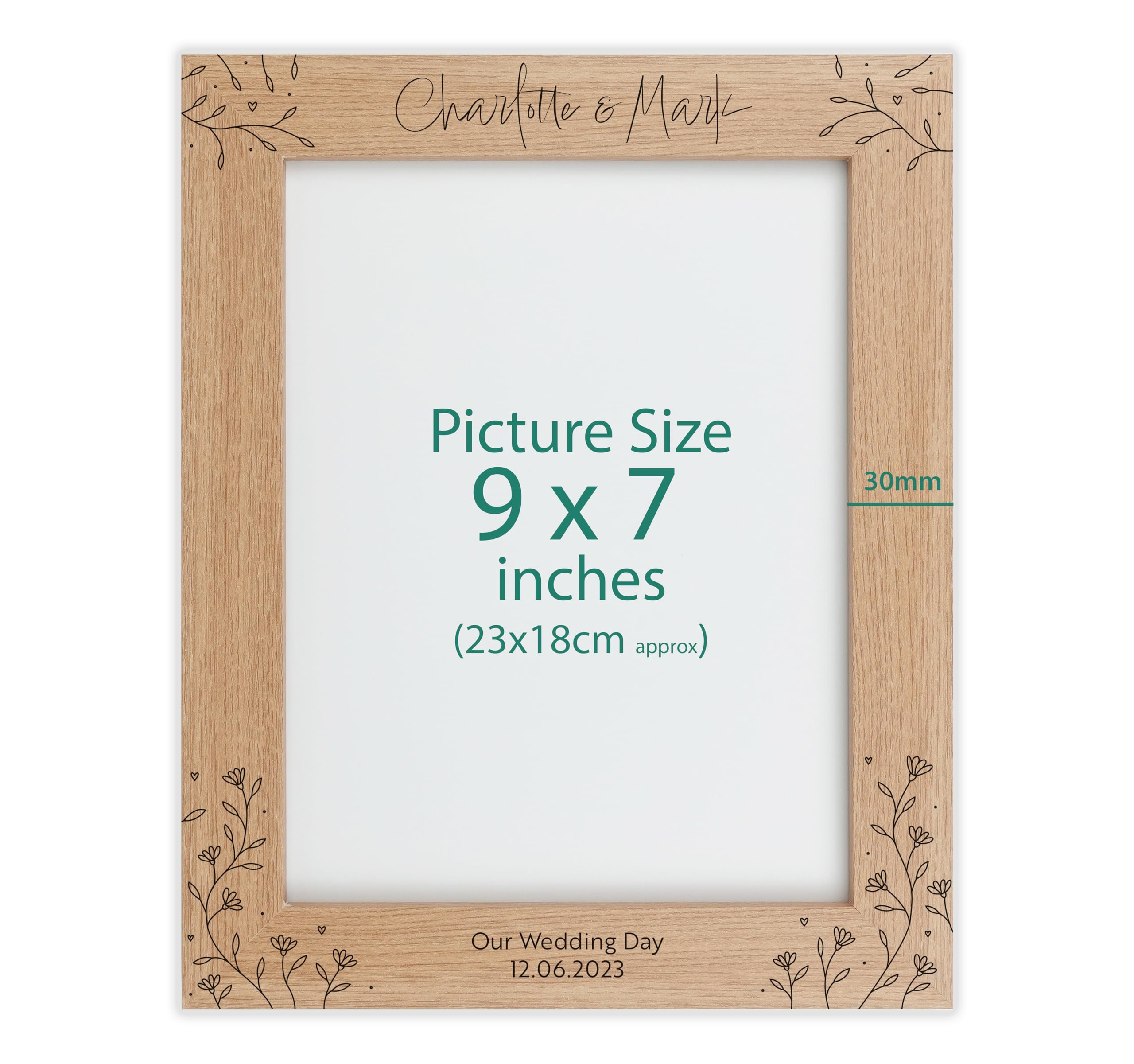 Personalised Engraved frame (Wedding, Oak Effect, 9x7 Inches (Portrait))