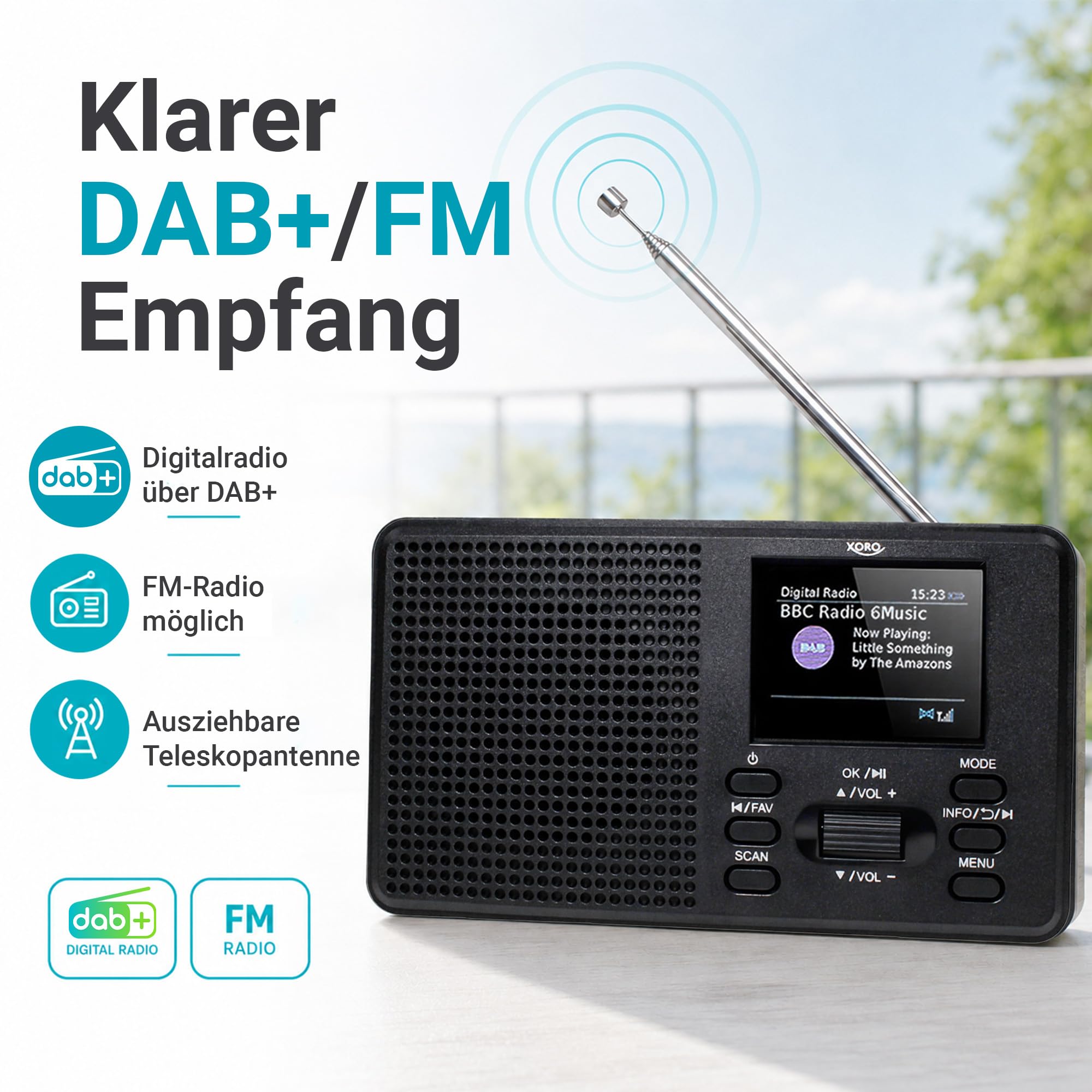 XORO DAB 142 Tragbares DAB+/UKW Radio, Bluetooth, 2,4 Zoll Farbdisplay